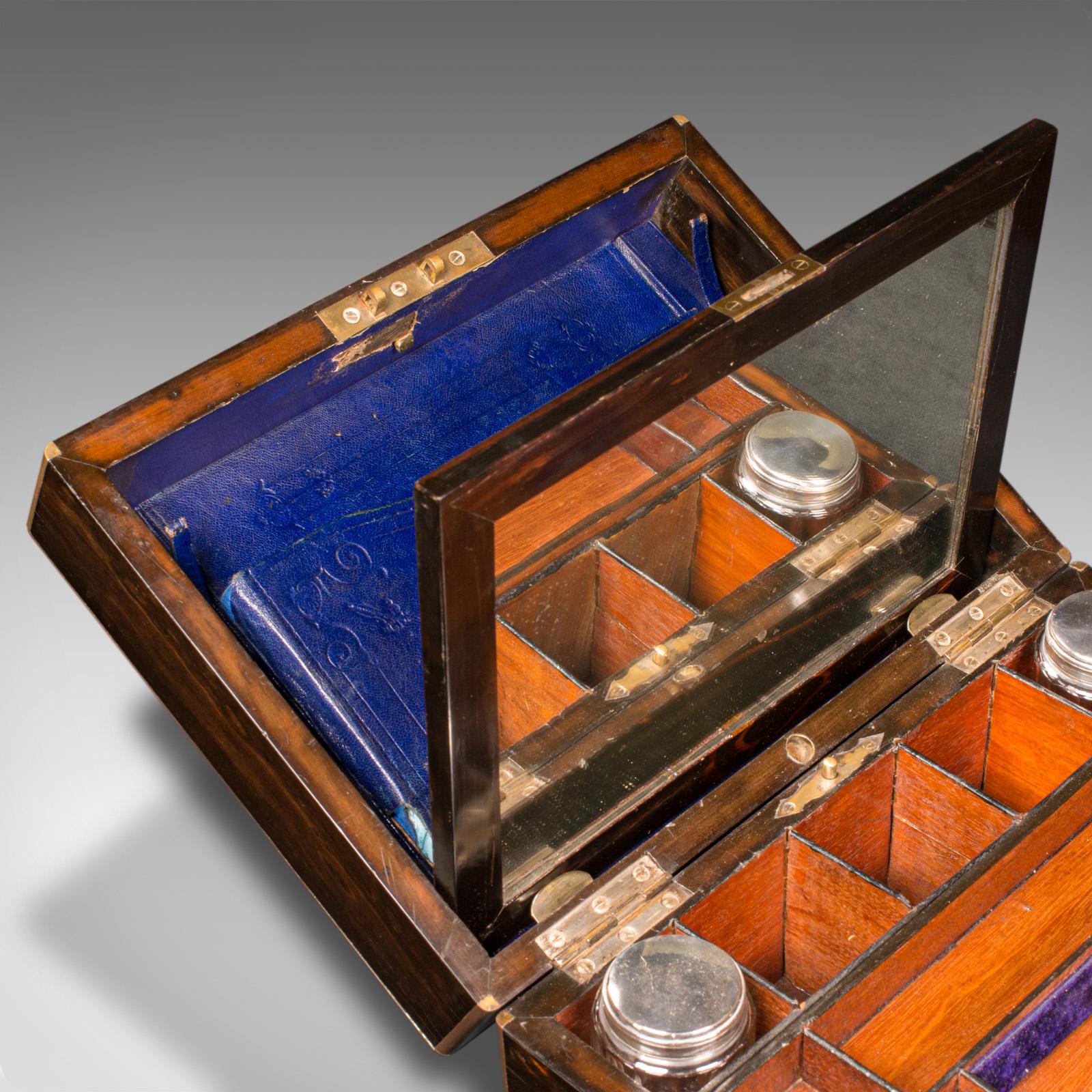 Antikes Reiseschminkkasten, englisch, Coromandel, Schmuckkästchen, viktorianisch (Glas) im Angebot