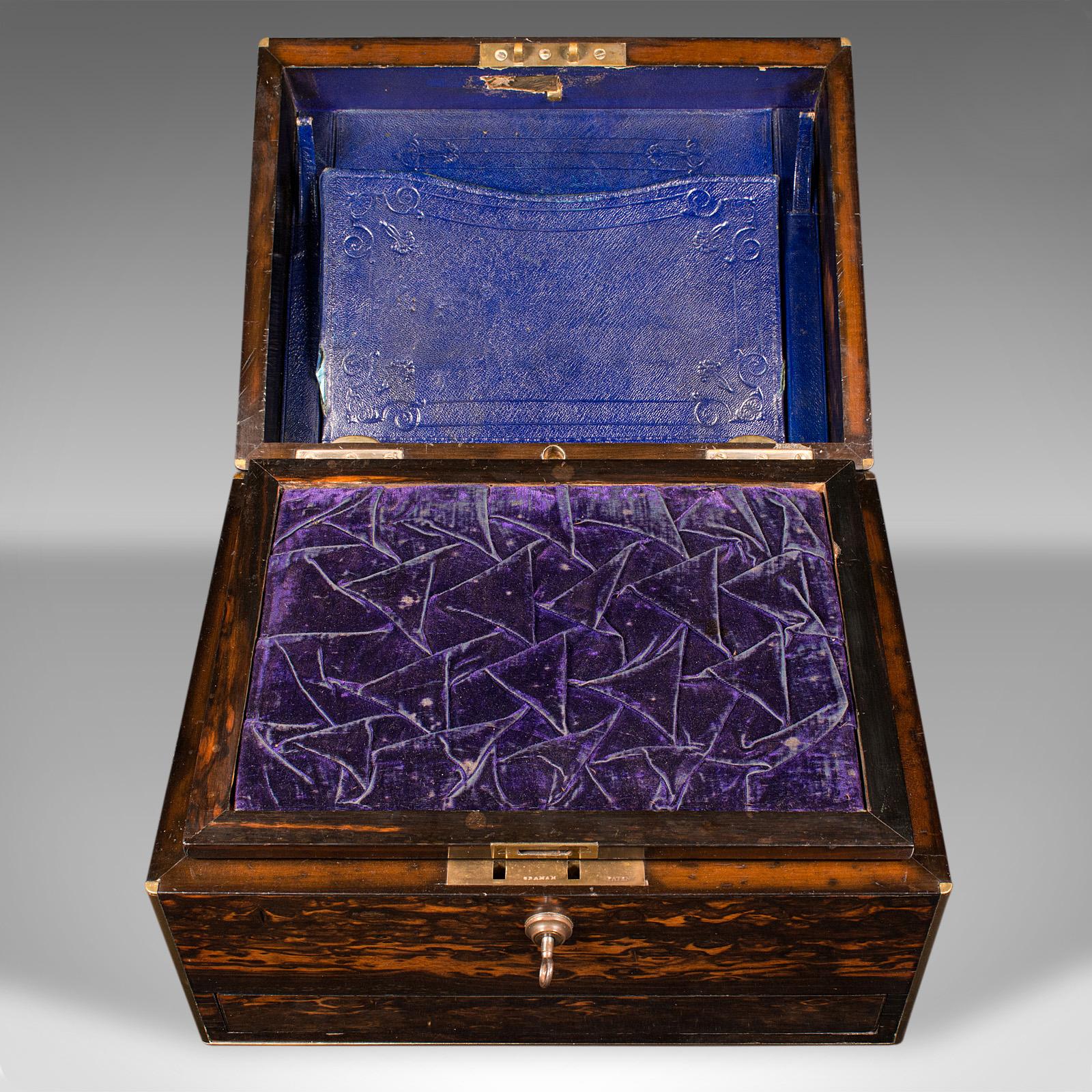 Antique Travelling Vanity Case, English, Coromandel, Jewellery Box, Victorian For Sale 2
