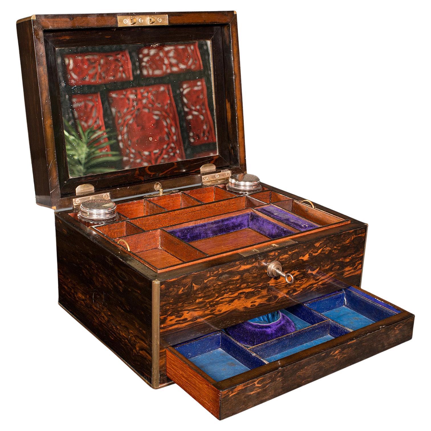 Antique Travelling Vanity Case, English, Coromandel, Jewellery Box, Victorian For Sale