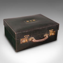 Antico astuccio da viaggio, inglese, pelle, argento, cassetta da toeletta