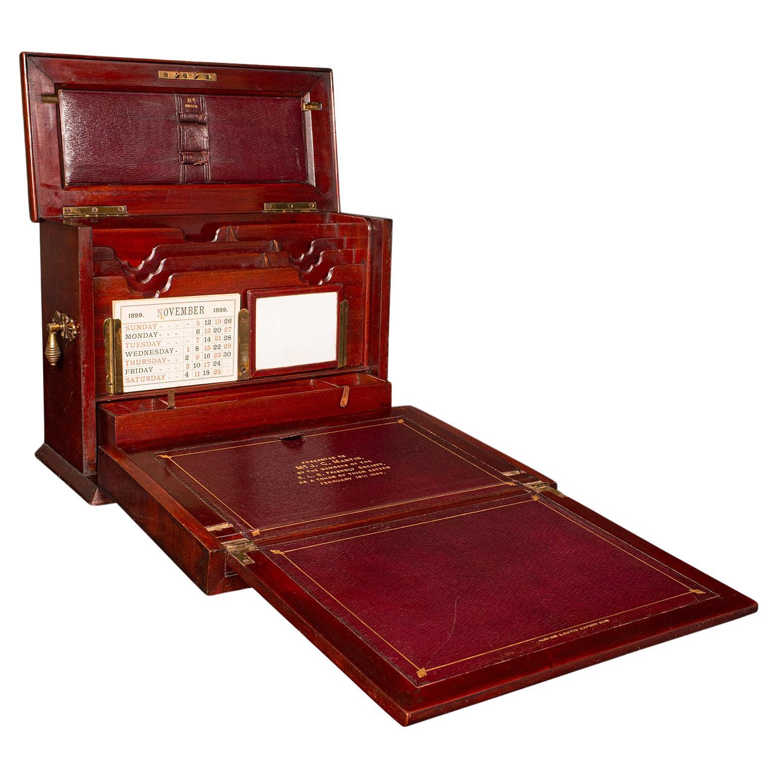 Antique Travelling Writing Slope, English, Correspondence Box, Victorian, C.1899 For Sale
