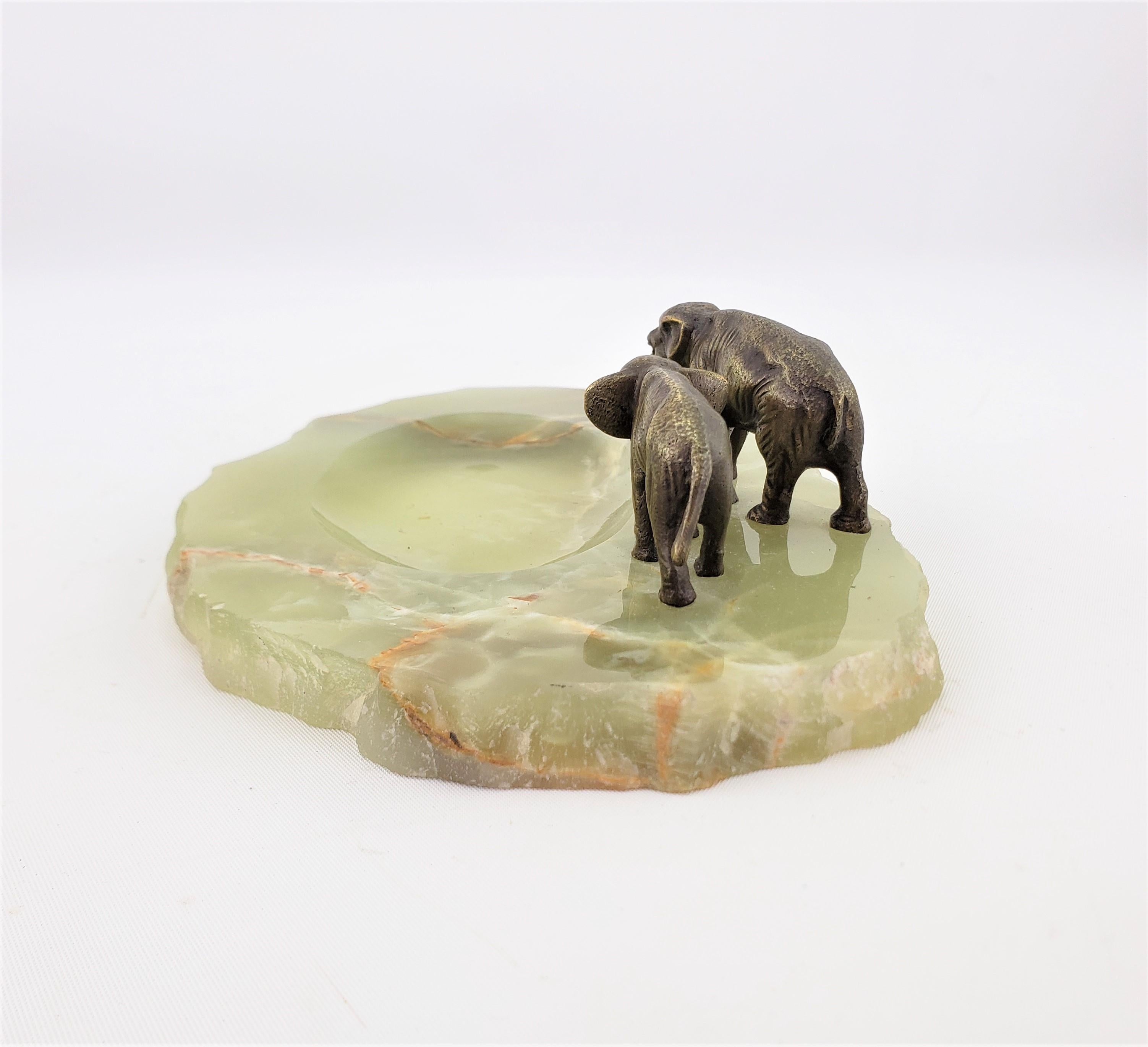 Art Deco Antique Tray or Vide-Poche with Two Austrian Bronze Elephants and Onyx Base