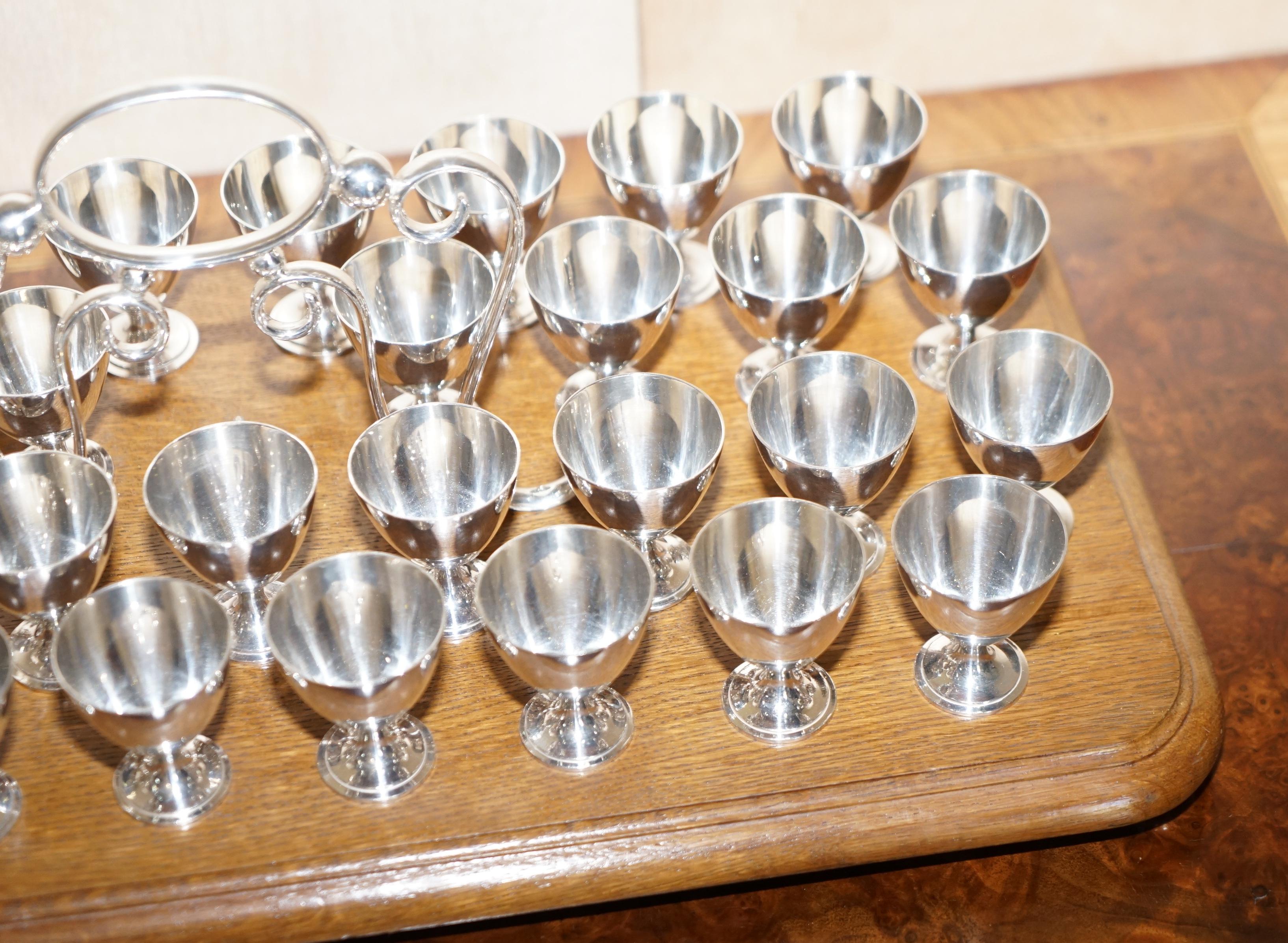 Hand-Crafted Antique Tray with 33 EPNS Shot Cups / Glasses on Originally for Communions For Sale