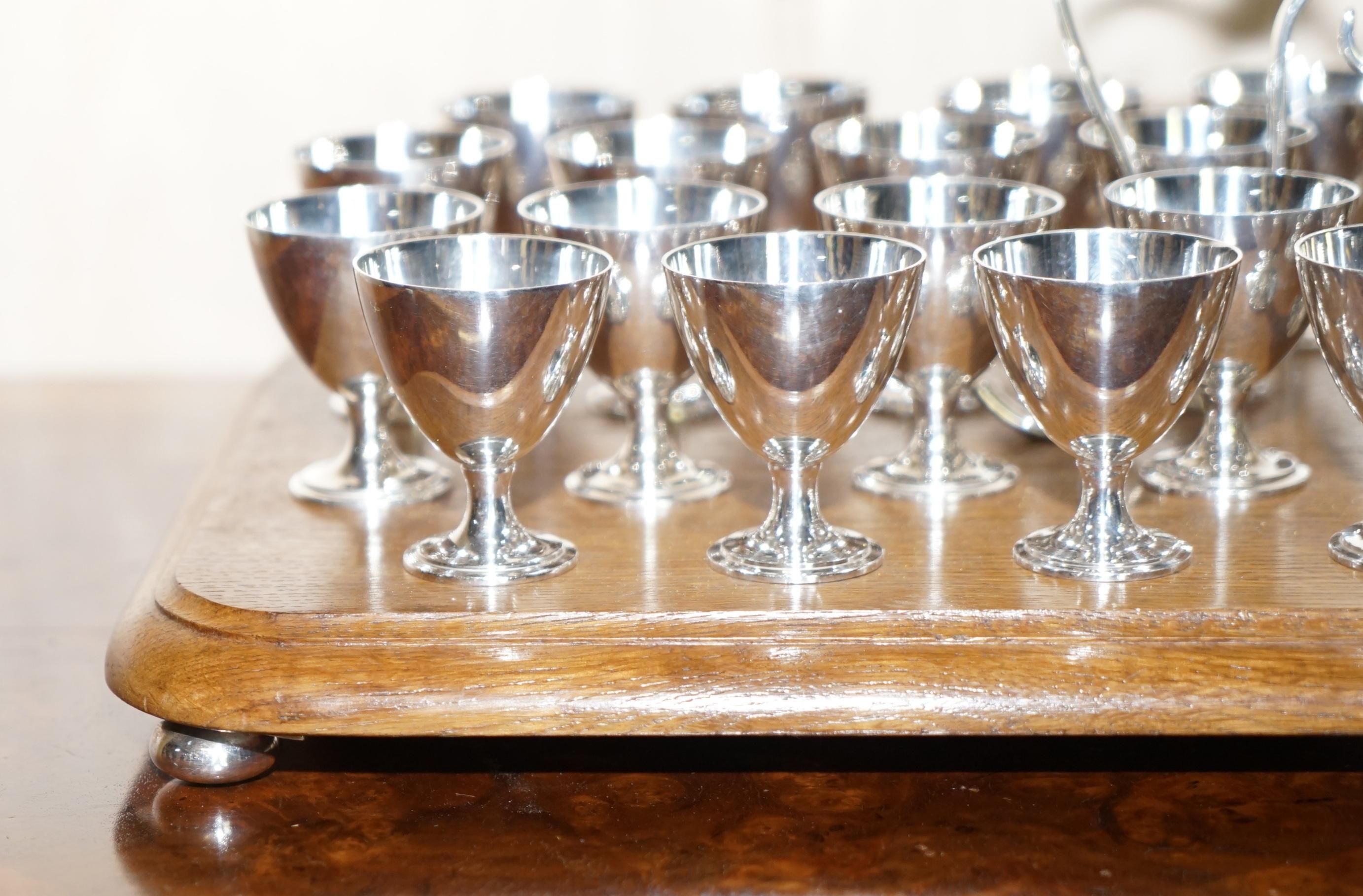 20th Century Antique Tray with 33 EPNS Shot Cups / Glasses on Originally for Communions For Sale