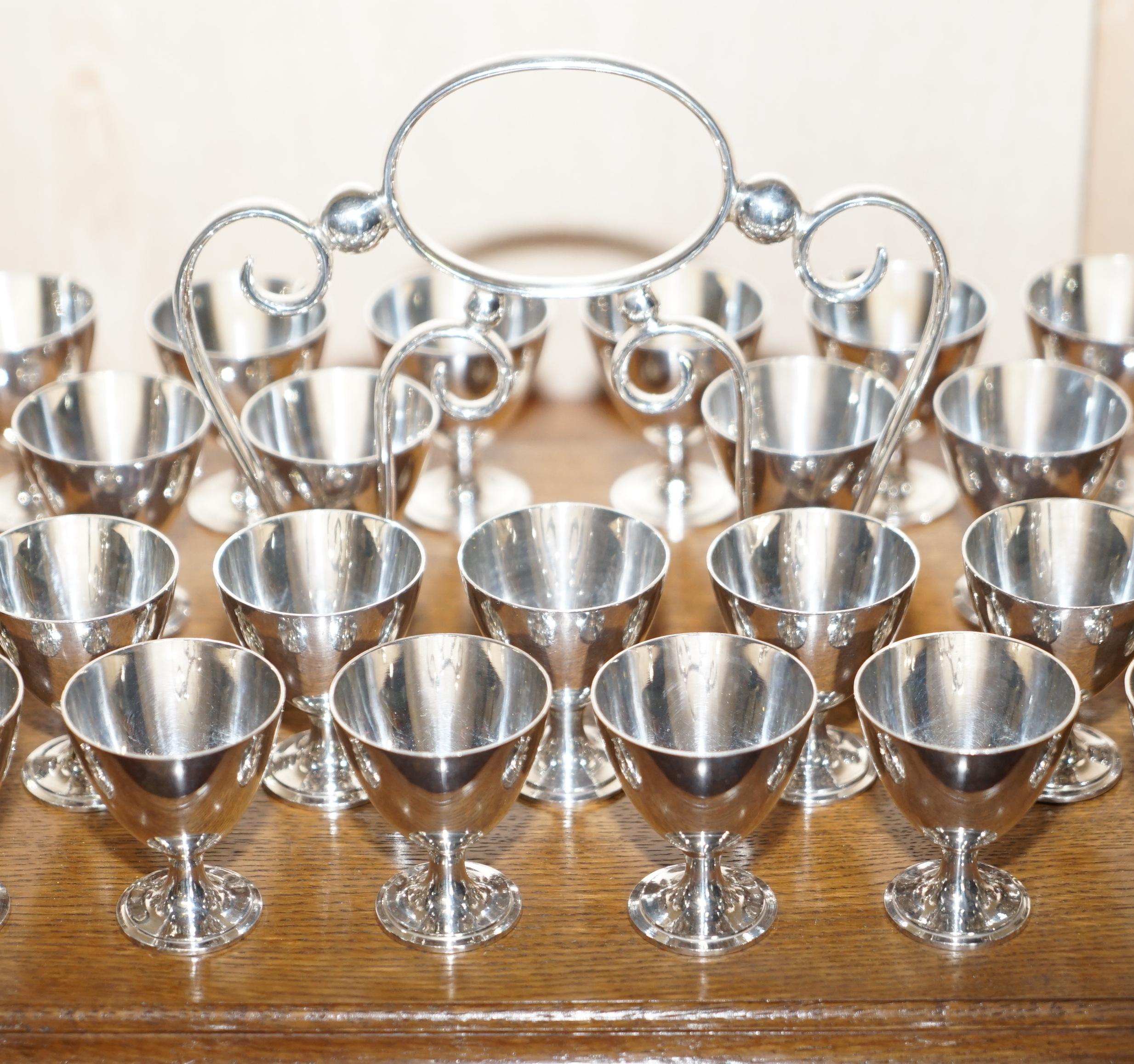 Silver Antique Tray with 33 EPNS Shot Cups / Glasses on Originally for Communions For Sale