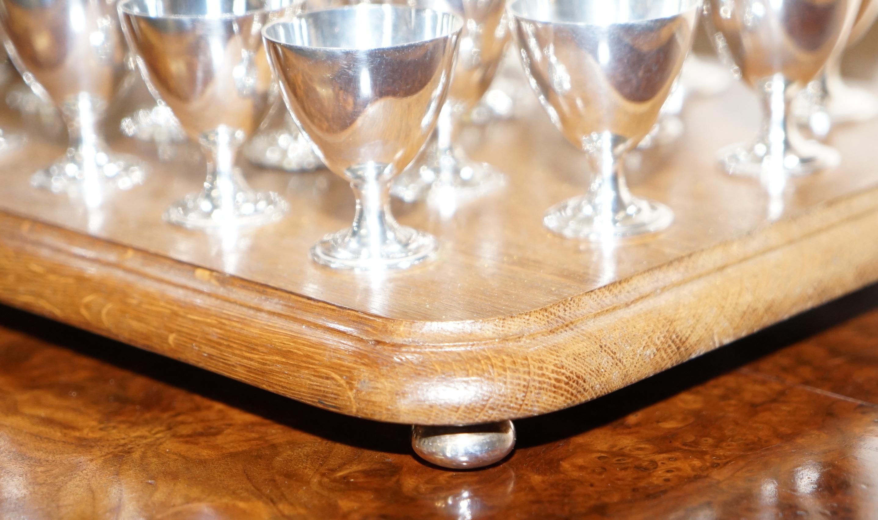 Silver Antique Tray with 33 EPNS Shot Cups / Glasses on Originally for Communions For Sale