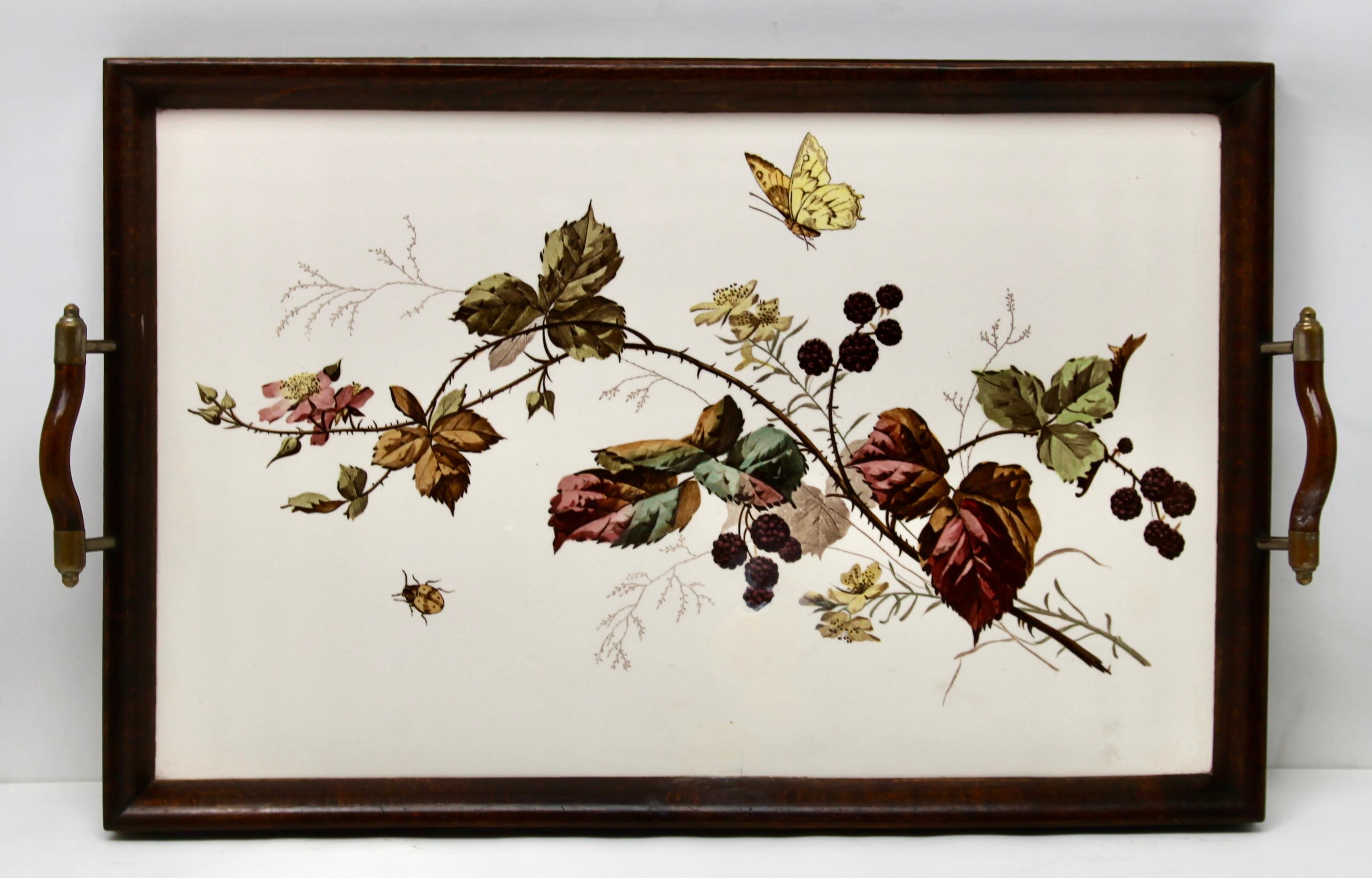 Antikes Tablett mit Jugendstilfliesenplatte und Blumendekoration, 1905er Jahre im Angebot 2