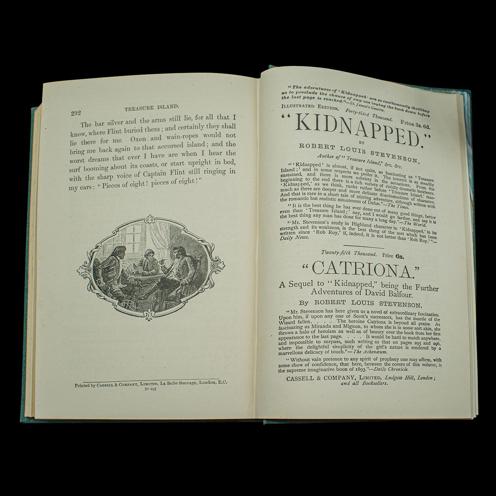 Livre ancien Treasure Island de Robert Louis Stevenson, anglais, fin de l'époque victorienne en vente 2