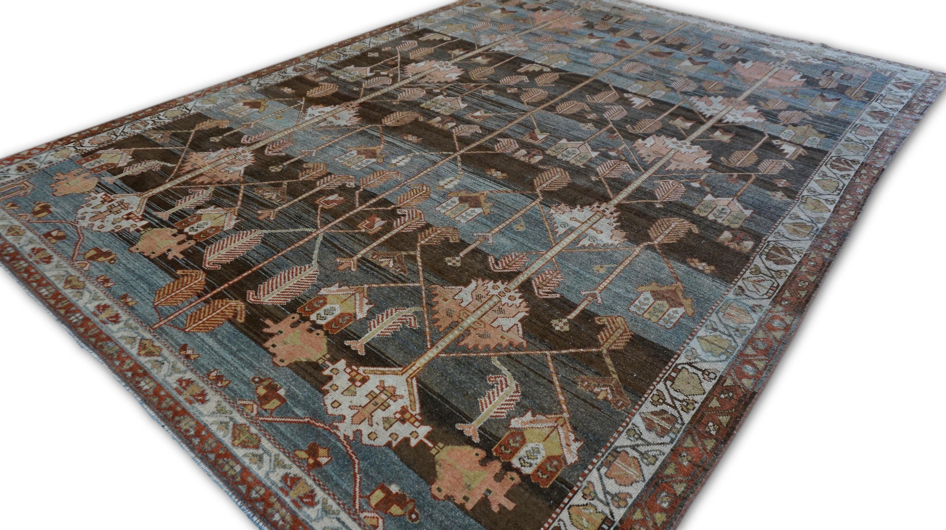 Tappeto antico Tree of Life Earthy Malayer Wool 6'9''x9'6'' In condizioni buone in vendita a Torrance, CA