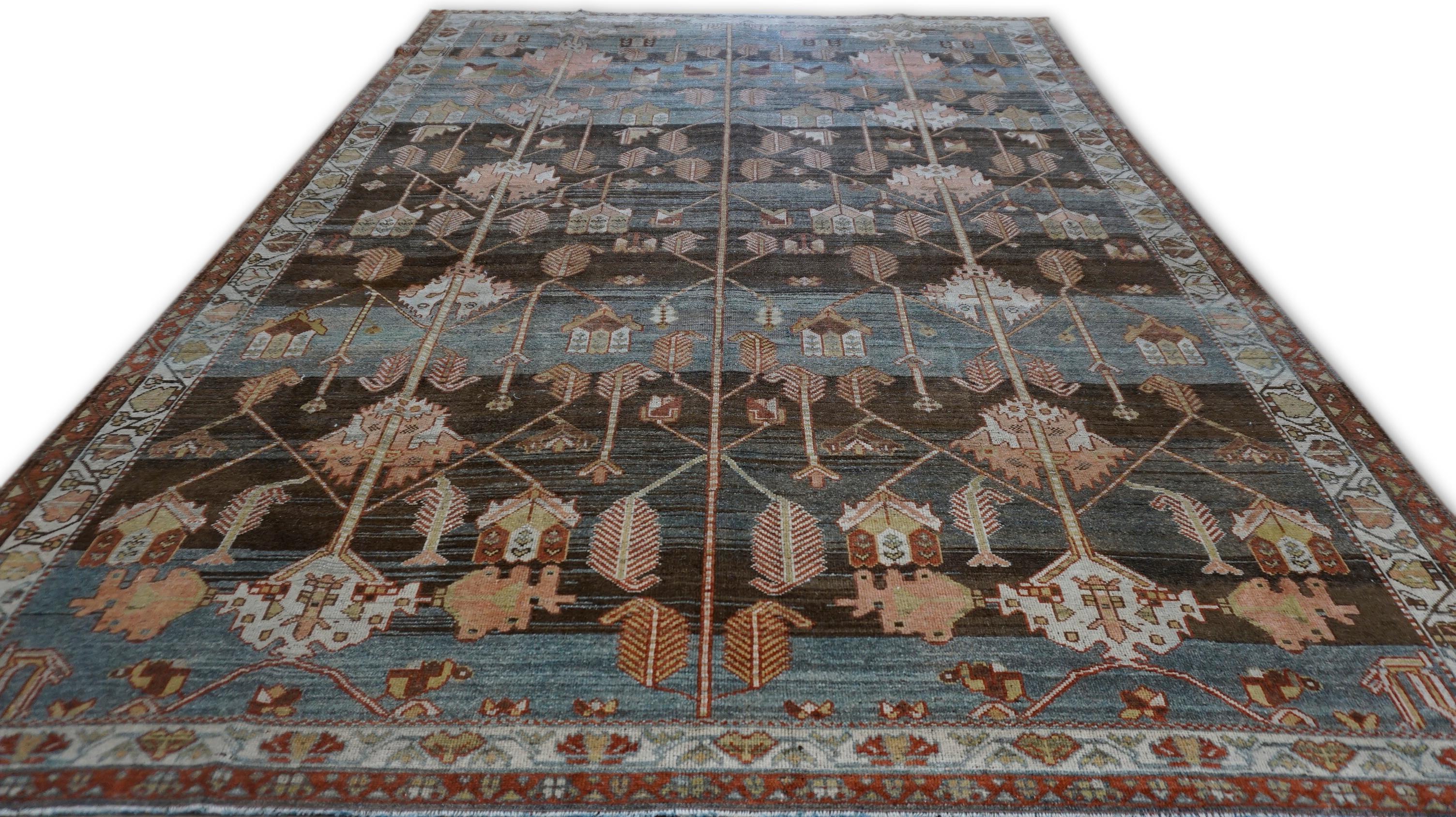 Lana Tappeto antico Tree of Life Earthy Malayer Wool 6'9''x9'6'' in vendita