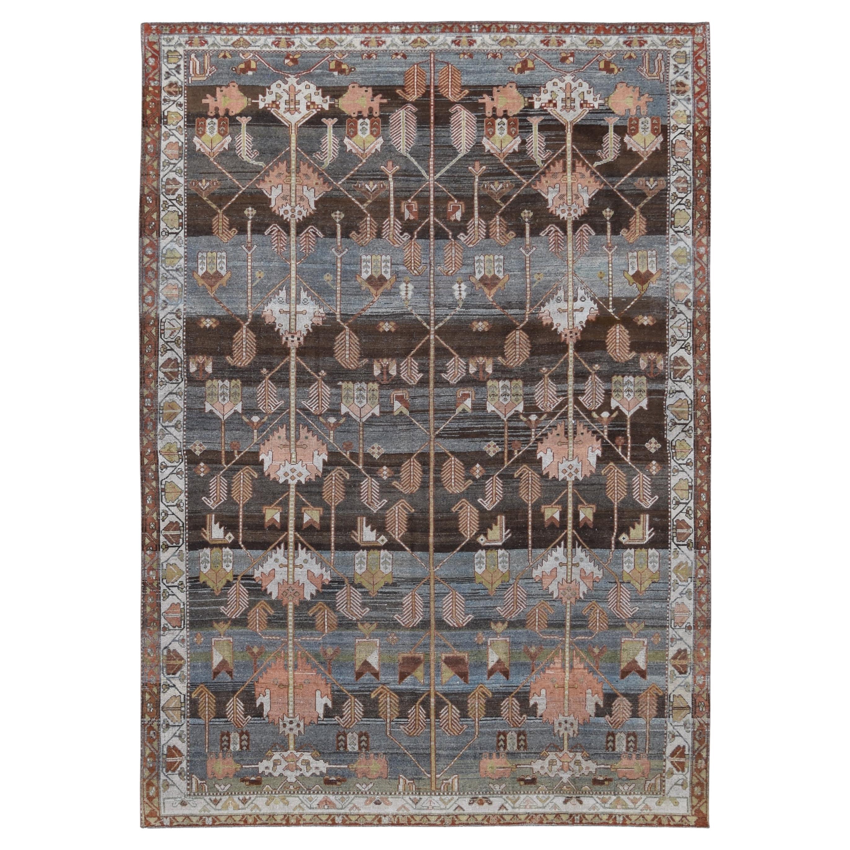 Tapis ancien Tree of Life Earthy Malayer en laine 6'9''x9'6''