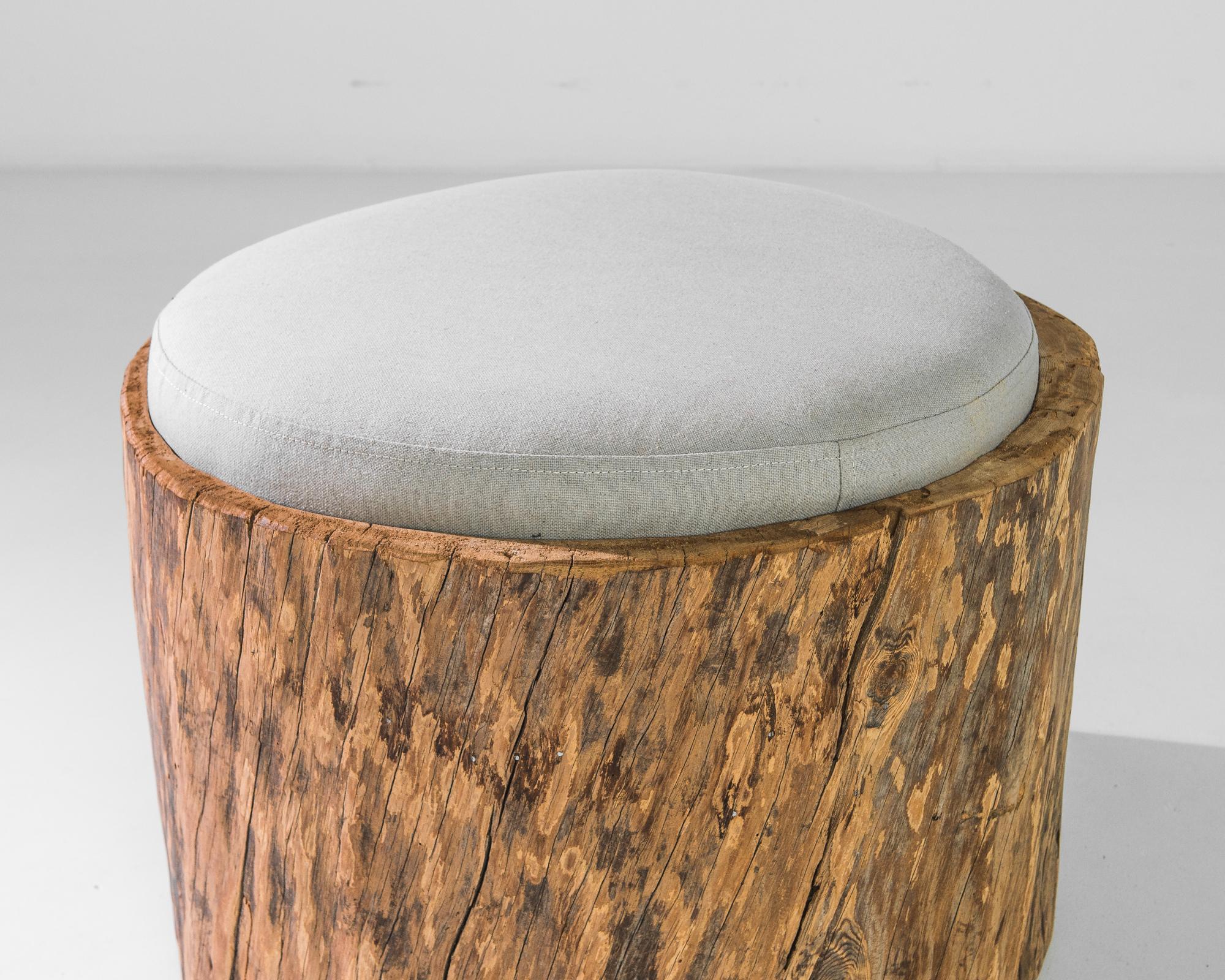 Rustic Antique Tree Trunk Pouf with Upholstered Seat