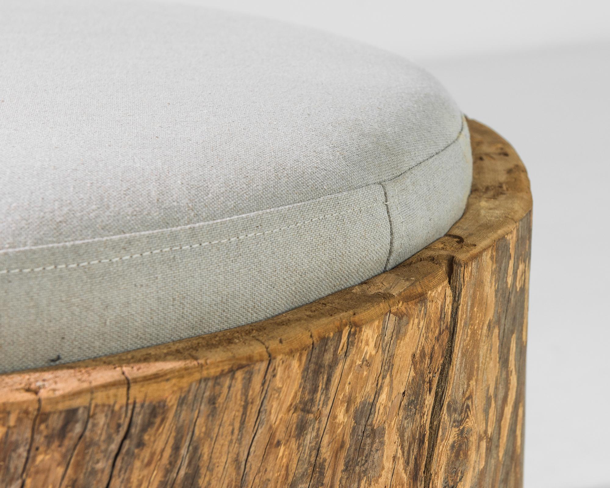 Polish Antique Tree Trunk Pouf with Upholstered Seat