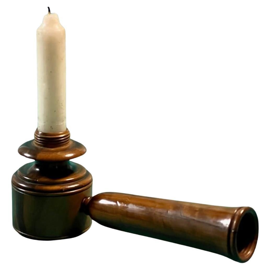 Antique Treen Traveling Candlestick and Match Holder, 19th Century