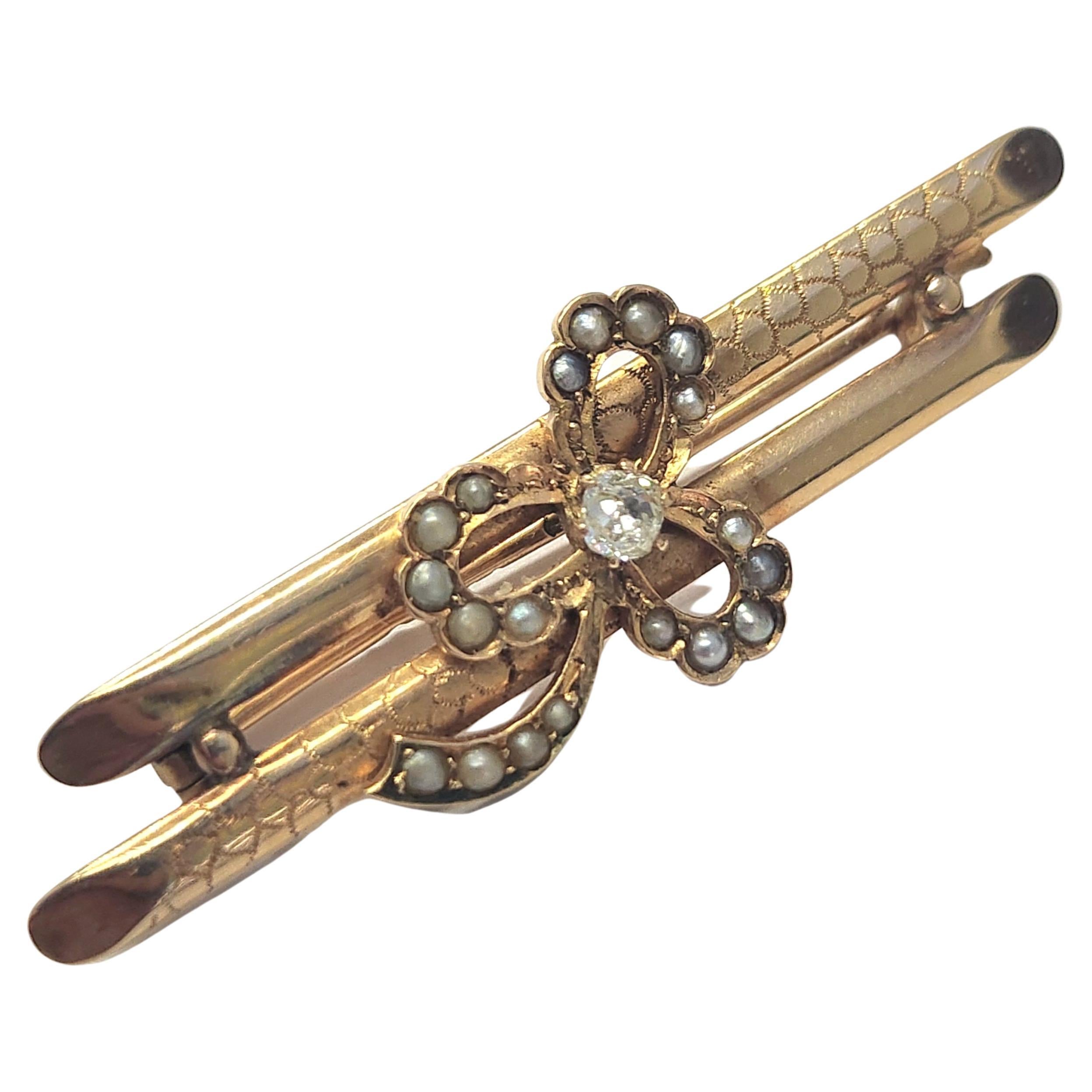 Antique 1880s Trefoil Diamond Russian Gold Brooch