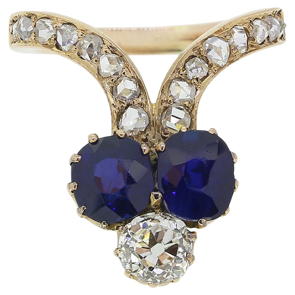 Antique Trefoil Sapphire Diamond ring