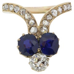 Antiker Ring mit Trefoil-Saphir und Diamant