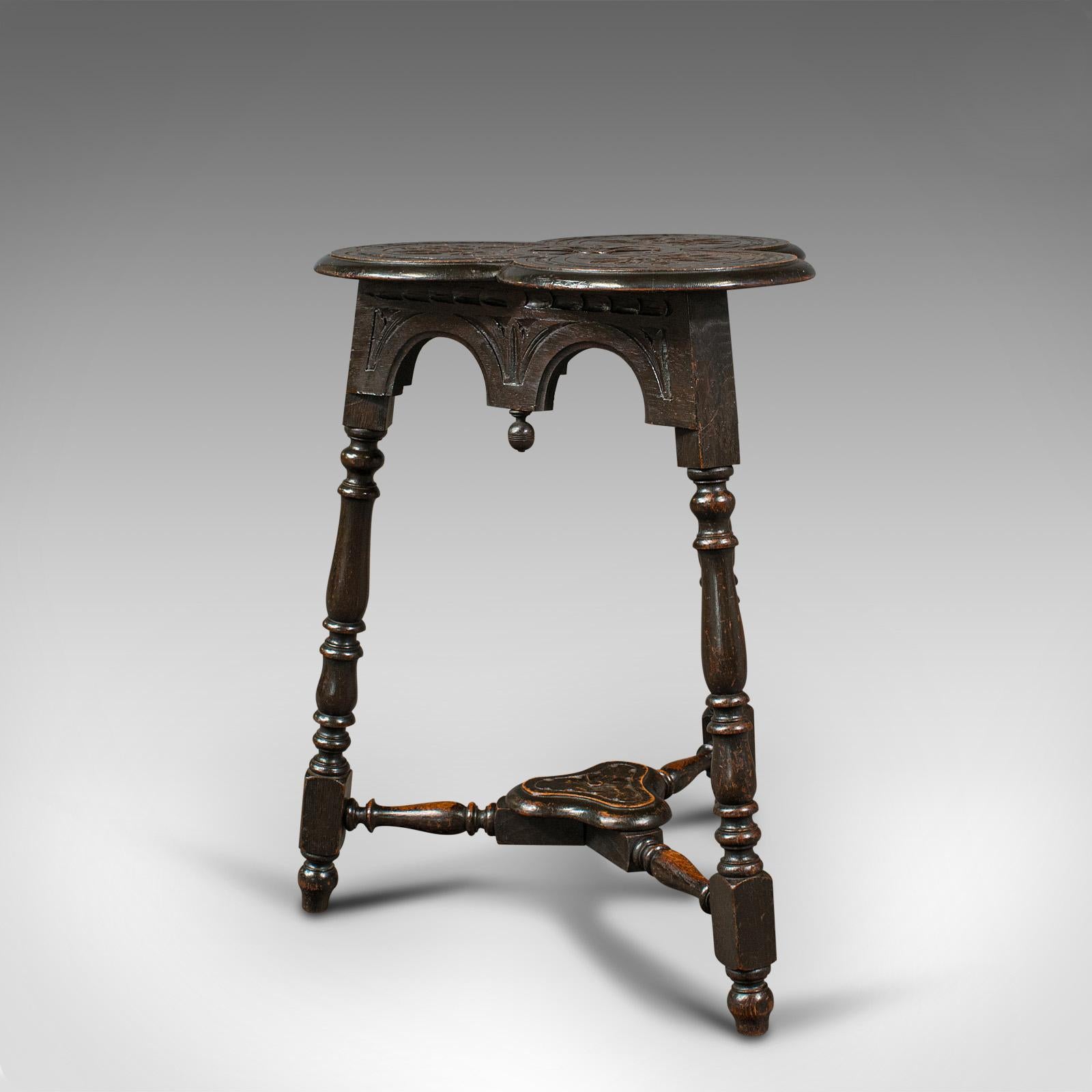 Antique Trefoil Side Table, Scottish, Oak, Wine, Aesthetic Period, Victorian In Good Condition In Hele, Devon, GB