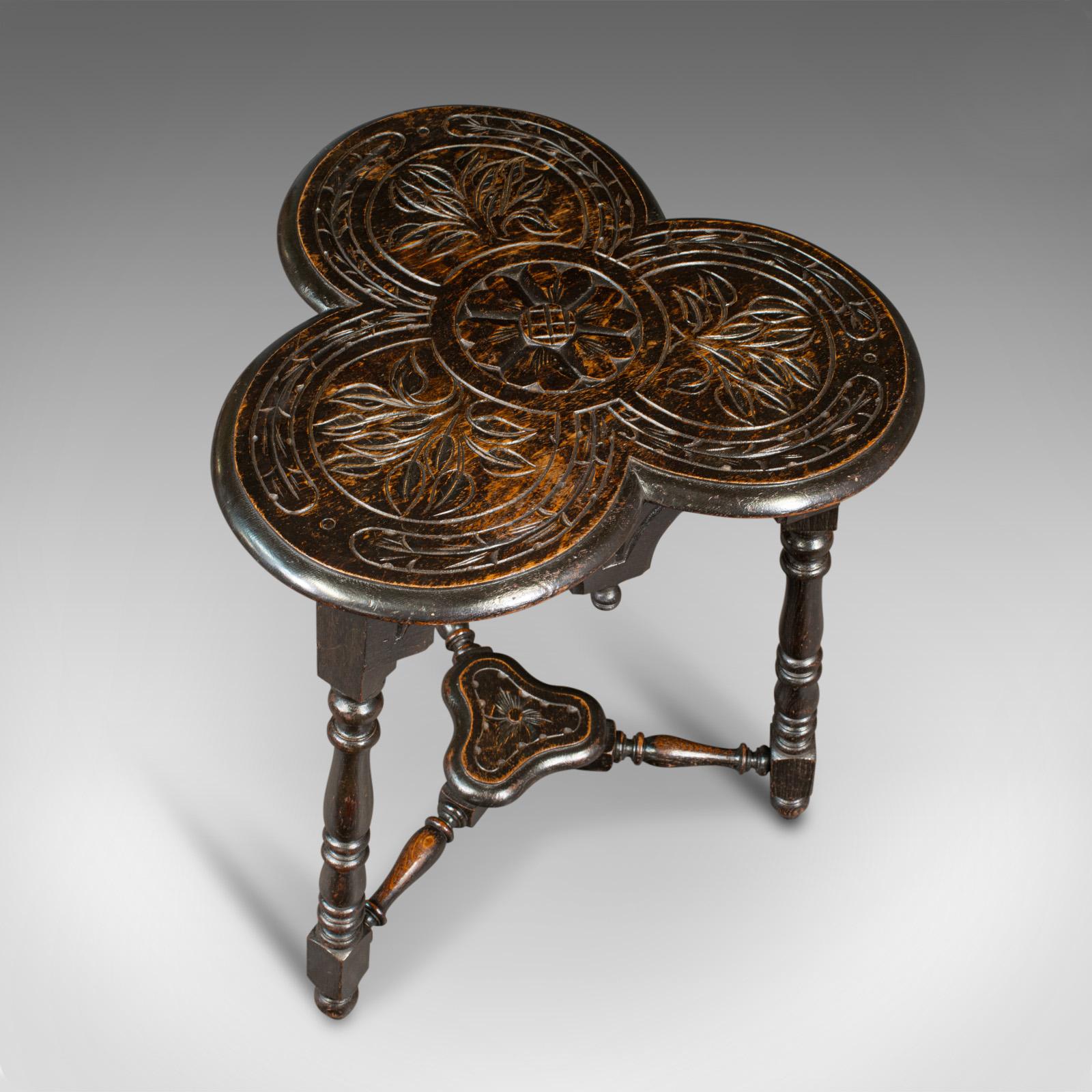 Antique Trefoil Side Table, Scottish, Oak, Wine, Aesthetic Period, Victorian 2
