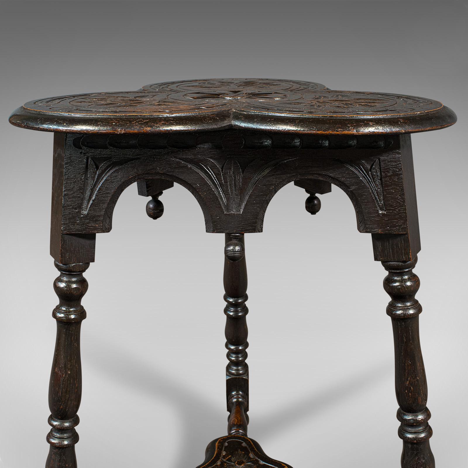 Antique Trefoil Side Table, Scottish, Oak, Wine, Aesthetic Period, Victorian 4