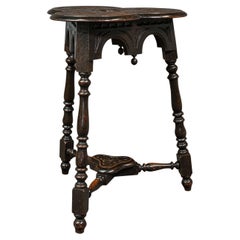 Antique Trefoil Side Table, Scottish, Oak, Wine, Aesthetic Period, Victorian