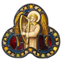 Antique Trefoil Stained Glass of Angel Scene