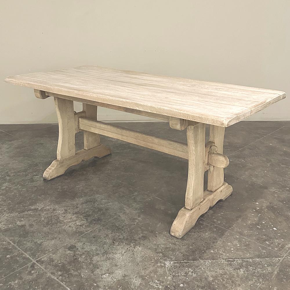 Hand-Crafted Antique Trestle Dining Table in Stripped Oak For Sale