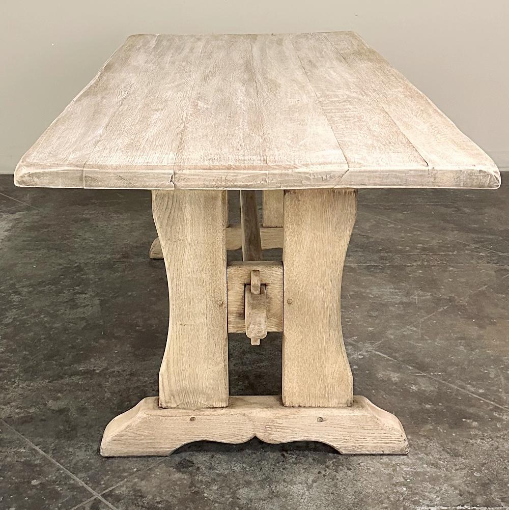 20th Century Antique Trestle Dining Table in Stripped Oak For Sale