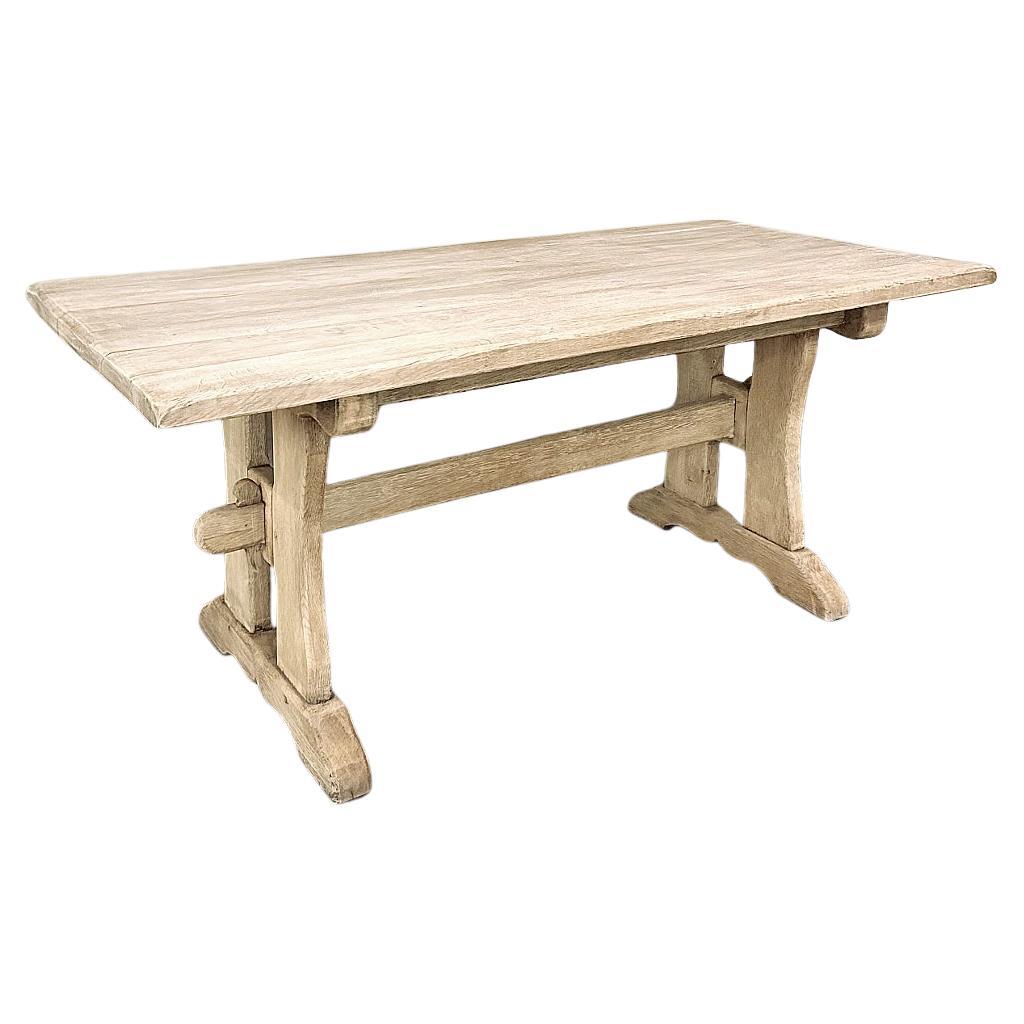Antique Trestle Dining Table in Stripped Oak