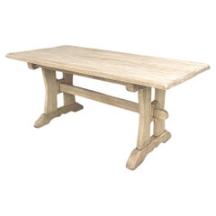 Antique Trestle Dining Table in Stripped Oak
