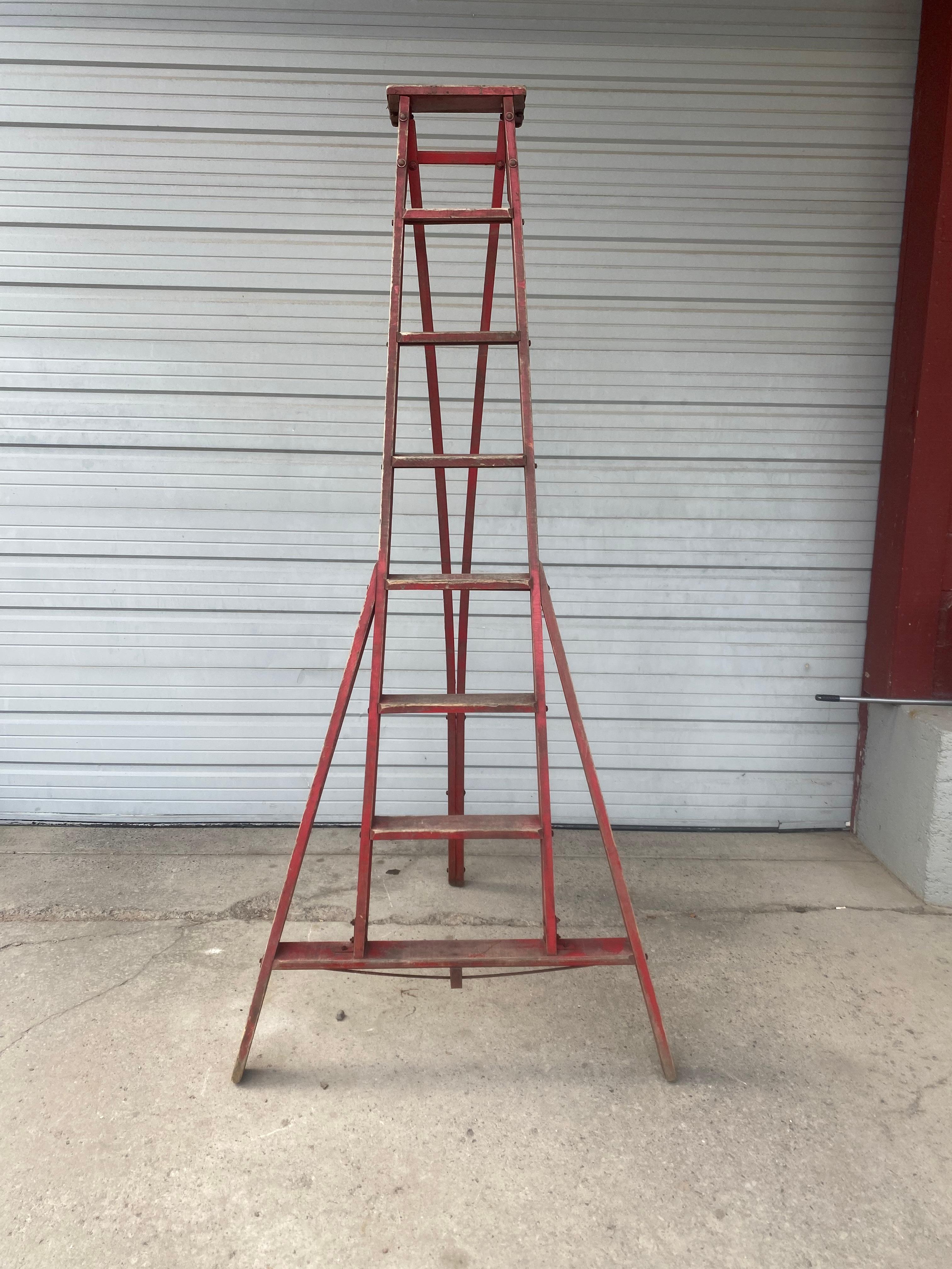 Early 20th Century Antique Tri-Pod Orchard 'Fruit Picking' Step Ladder, Great Color / Patina