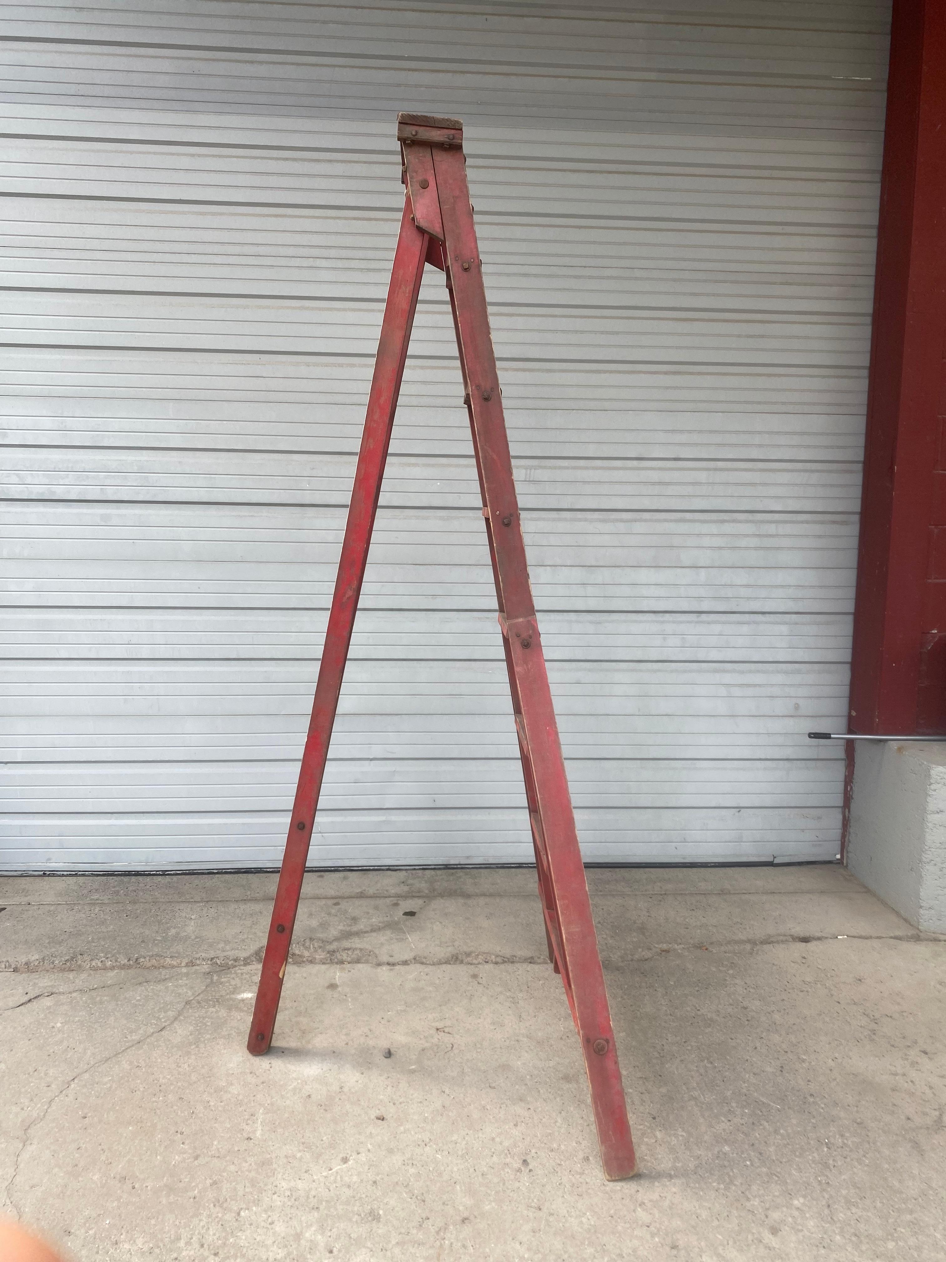 Arts and Crafts Antique Tri-Pod Orchard 'Fruit Picking' Step Ladder, Great Color / Patina