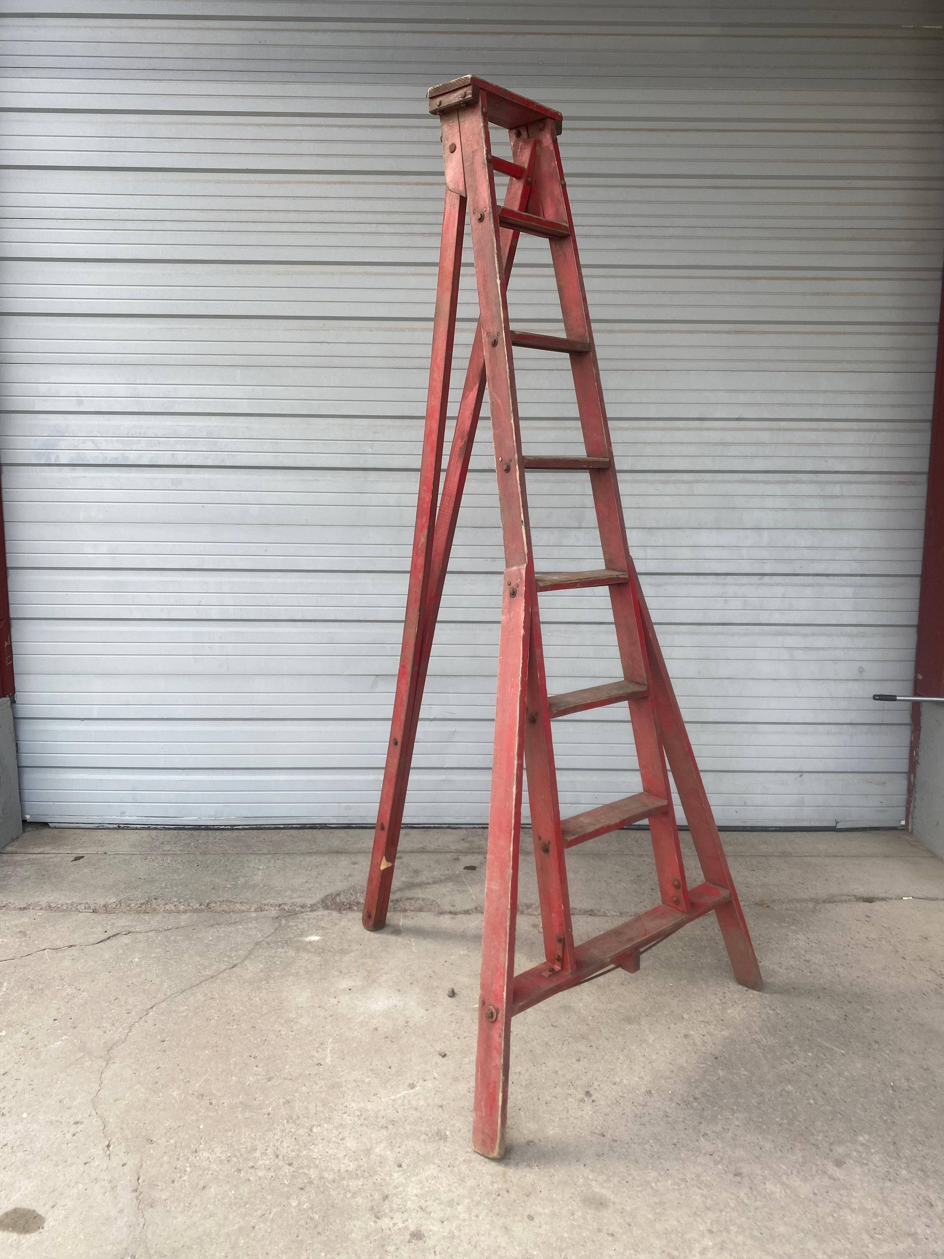 American Antique Tri-Pod Orchard 'Fruit Picking' Step Ladder, Great Color / Patina