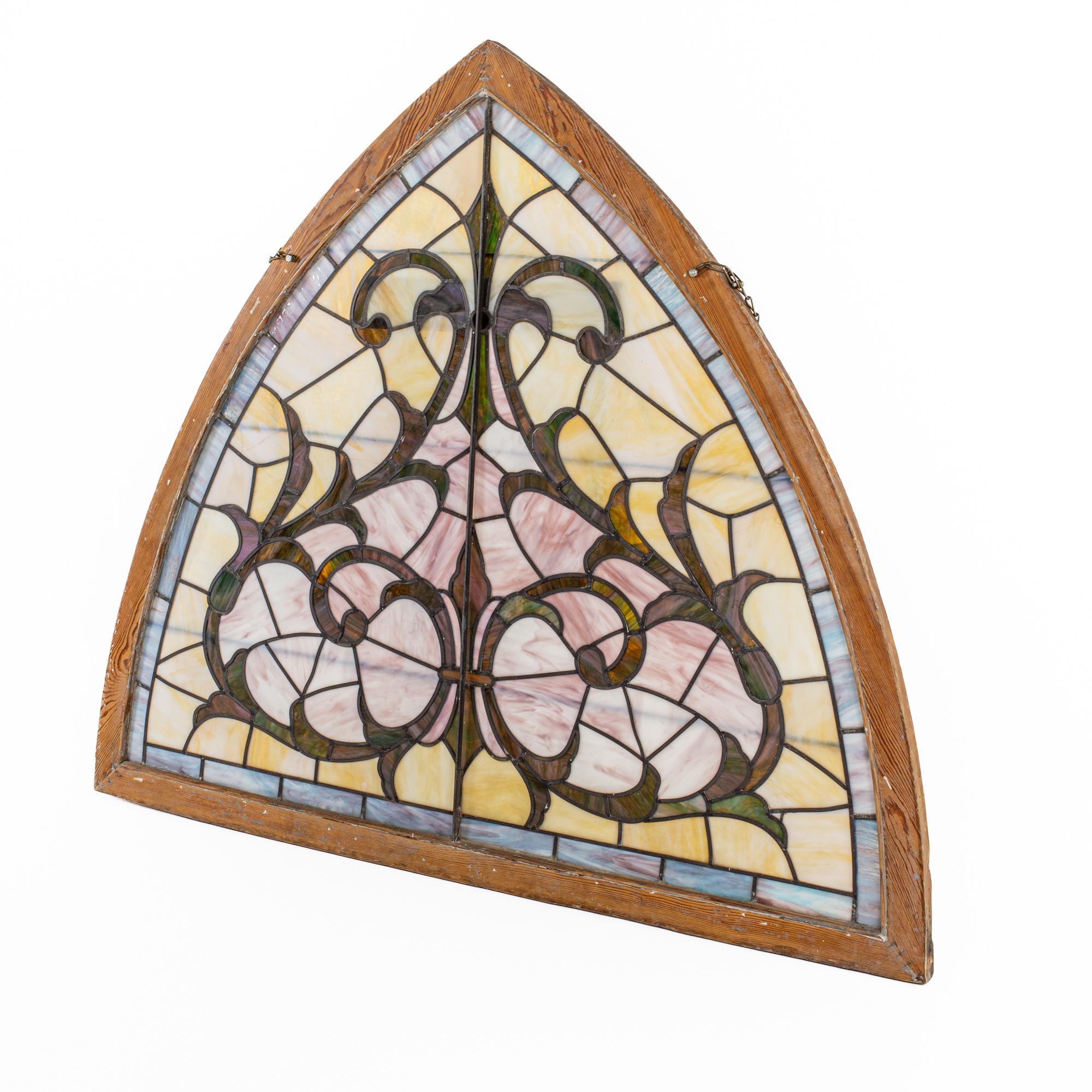 Modern Antique Triangular Stained Glass Window For Sale