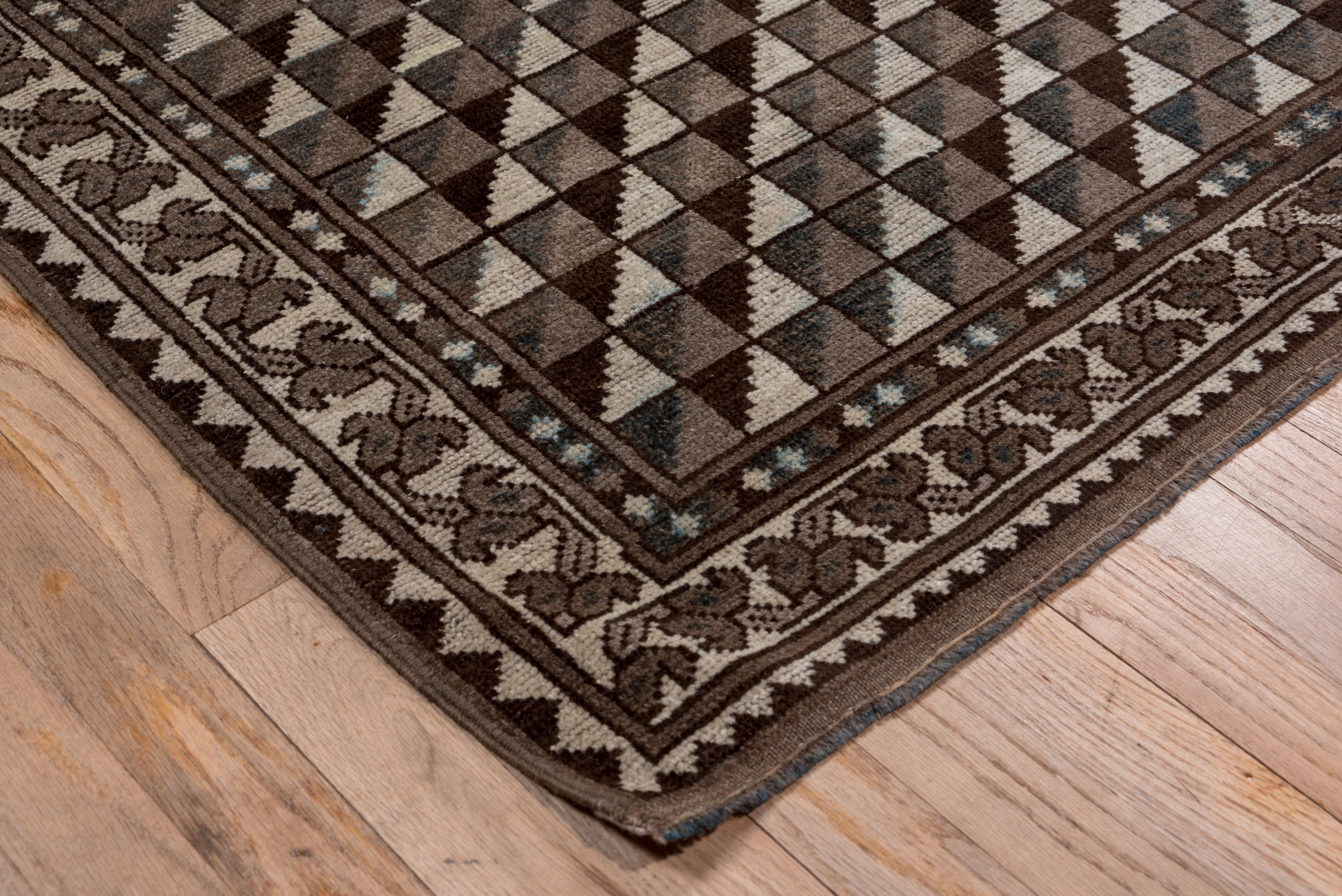 Hand-Knotted Antique Tribal Afghan Carpet, Brown, Allover Field, Contemporary For Sale
