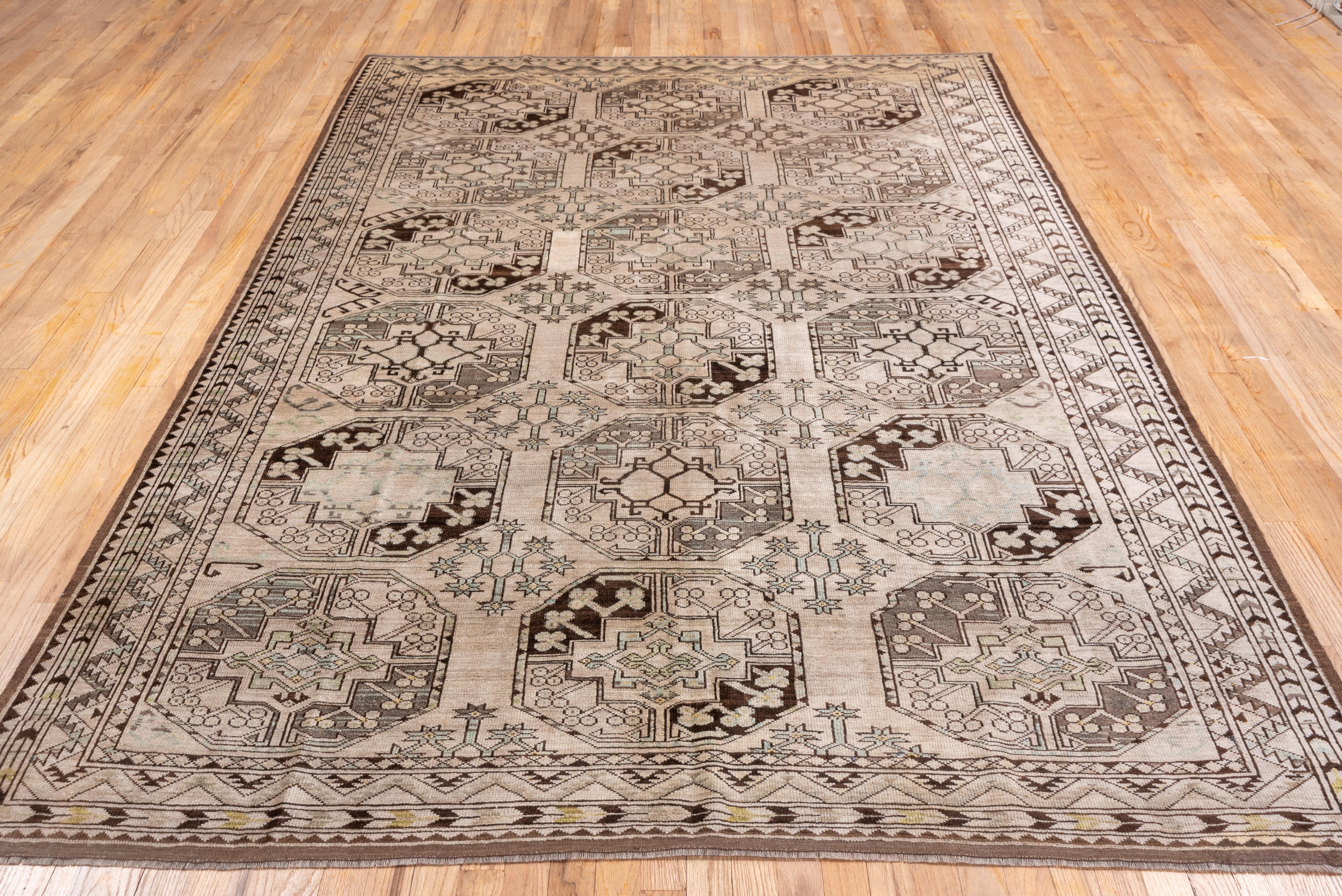 Antique Tribal Afghan Ersari Carpet, All-Over Field, Ivory Light Brown Field In Good Condition For Sale In New York, NY
