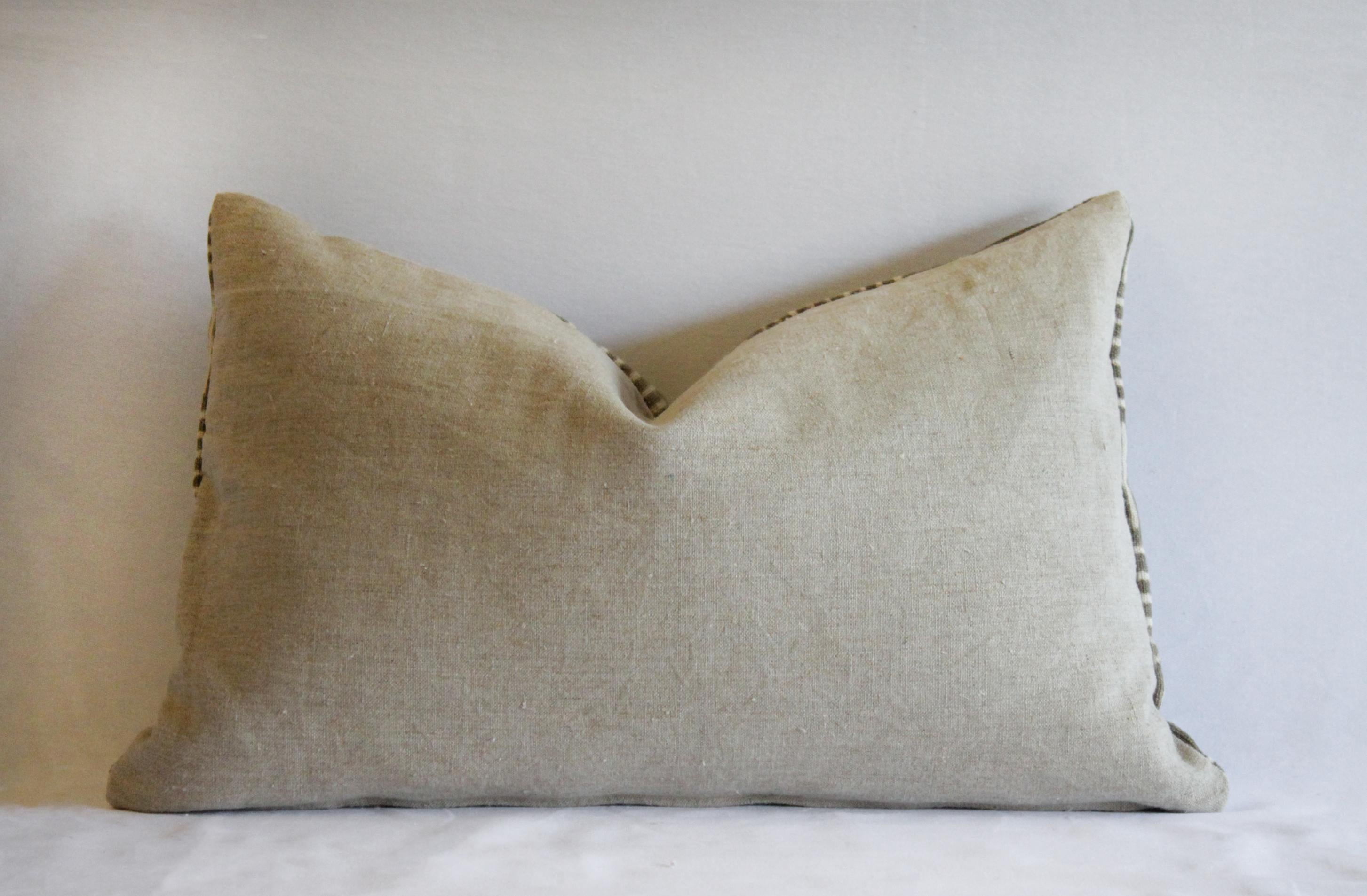 Antique Tribal Brown and Cream Nubby Textile Pillow In Good Condition In Brea, CA