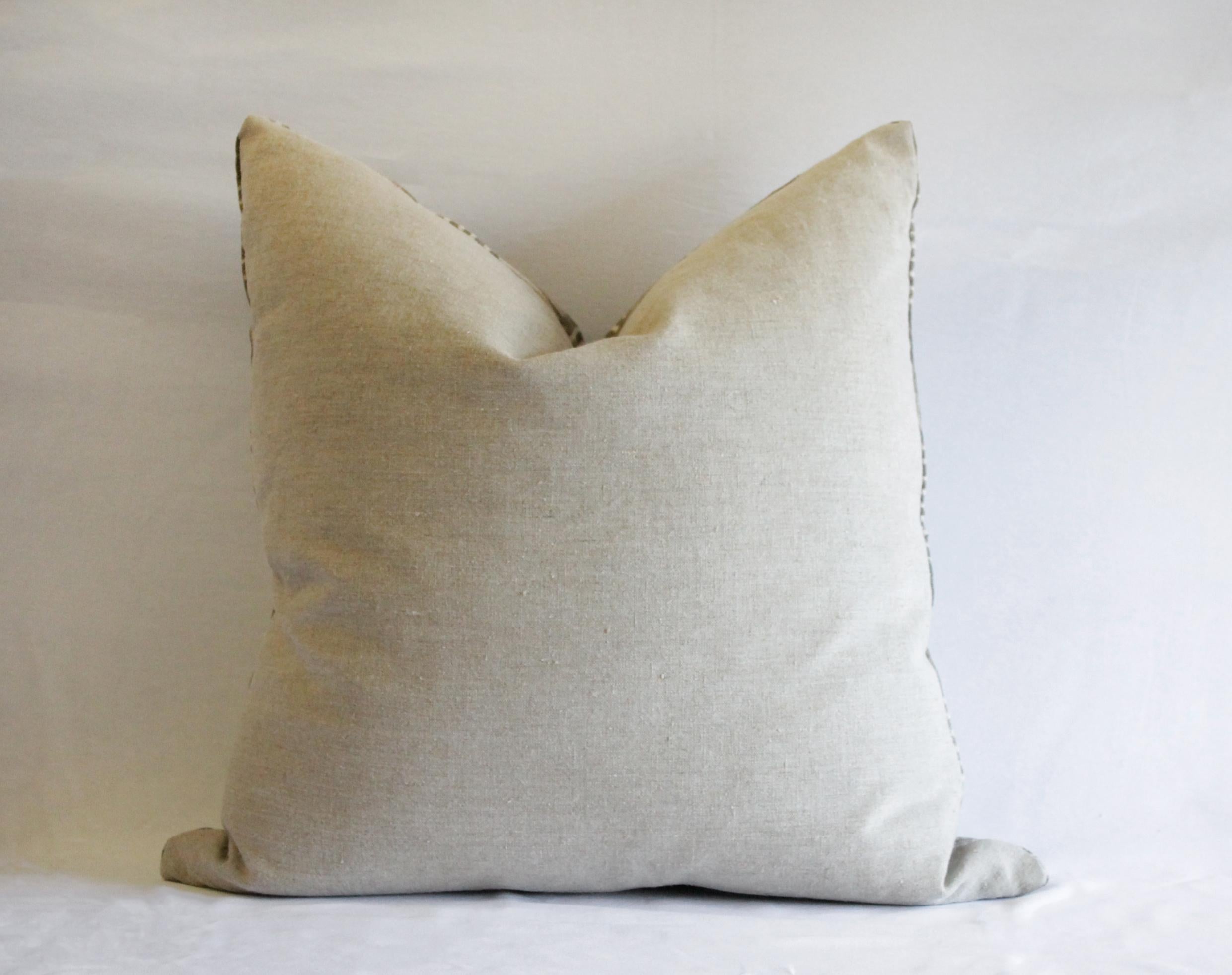 Contemporary Antique Tribal Brown and Cream Nubby Textile Pillow