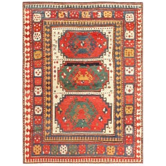 Antique Tribal Caucasian Kazak Rug. Size: 5 ft x 6 ft (1.52 m x 1.83 m)