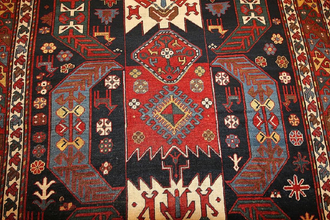 Antique Tribal Caucasian Kazak Rug. Size: 6 ft x 11 ft 9 in (1.83 m x 3.58 m)  In Excellent Condition In New York, NY