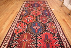 Antique Tribal Caucasian Kuba Kilim Rug. Size: 5 ft 7 in x 12 ft 9 in