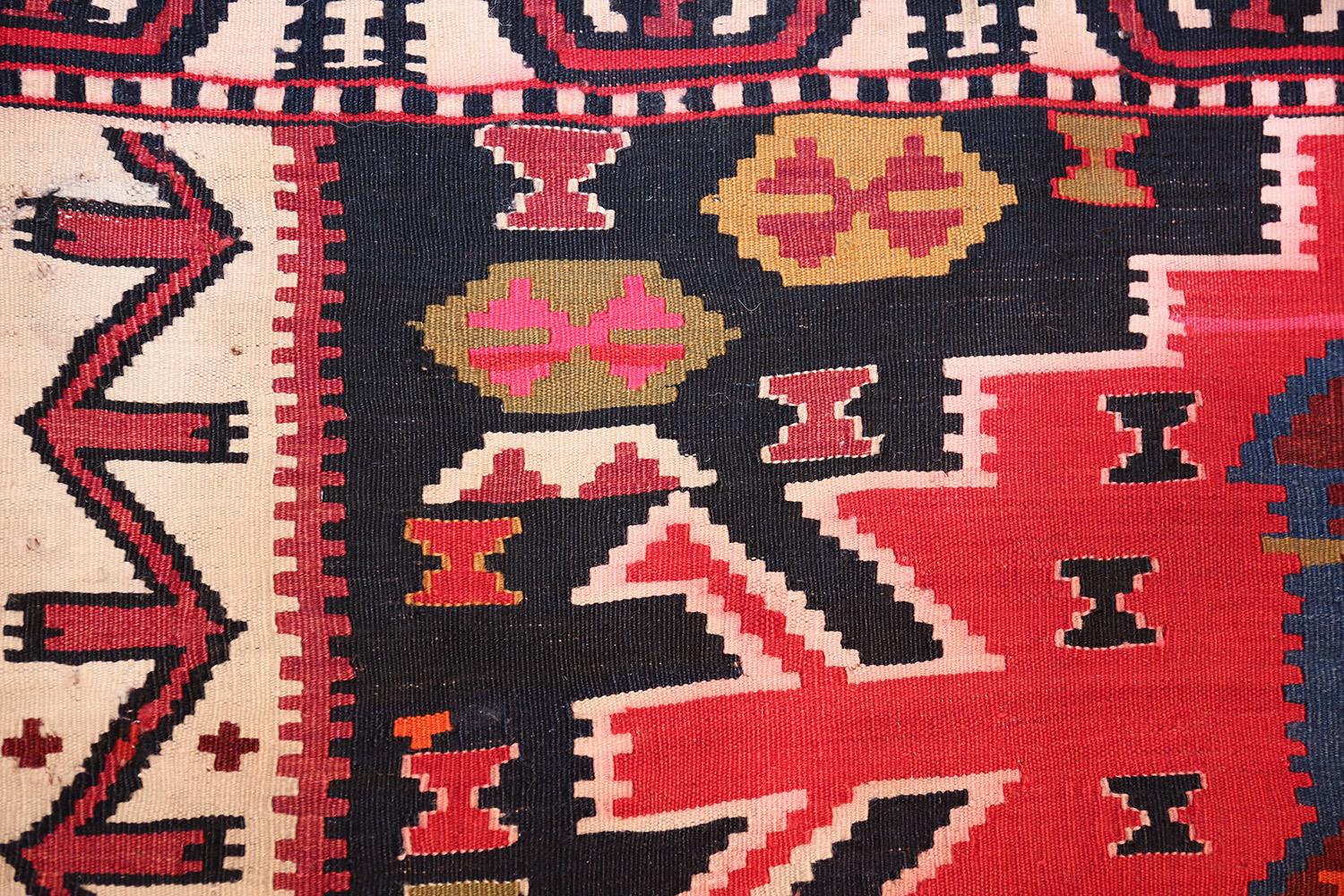 Antique Tribal Caucasian Kuba Kilim Rug. Size: 5 ft 7 in x 12 ft 9 in In Excellent Condition In New York, NY