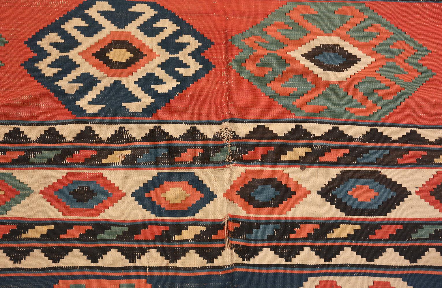 Stunning antique tribal Caucasian Kuba Kilim rug, country of origin: Caucusus, date circa 1900. Size: 6 ft. x 11 ft. 6 in (1.83 m x 3.51 m).