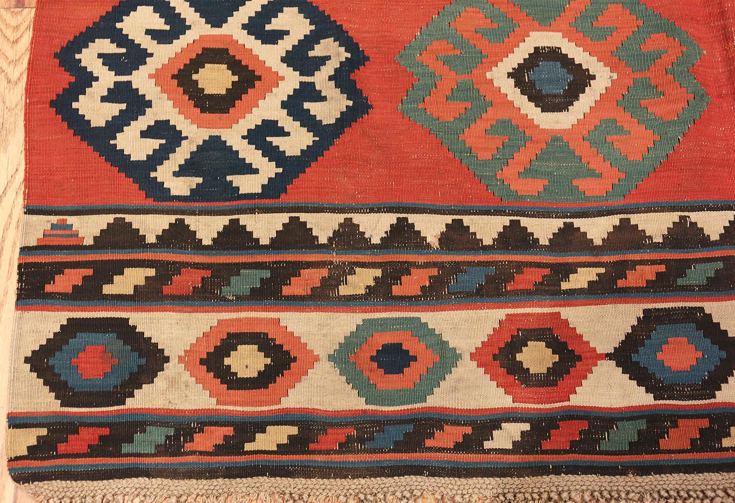 Hand-Woven Antique Tribal Caucasian Kuba Kilim Rug