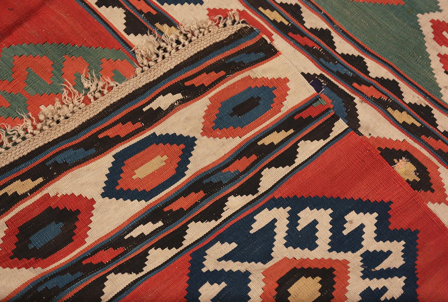 Wool Antique Tribal Caucasian Kuba Kilim Rug