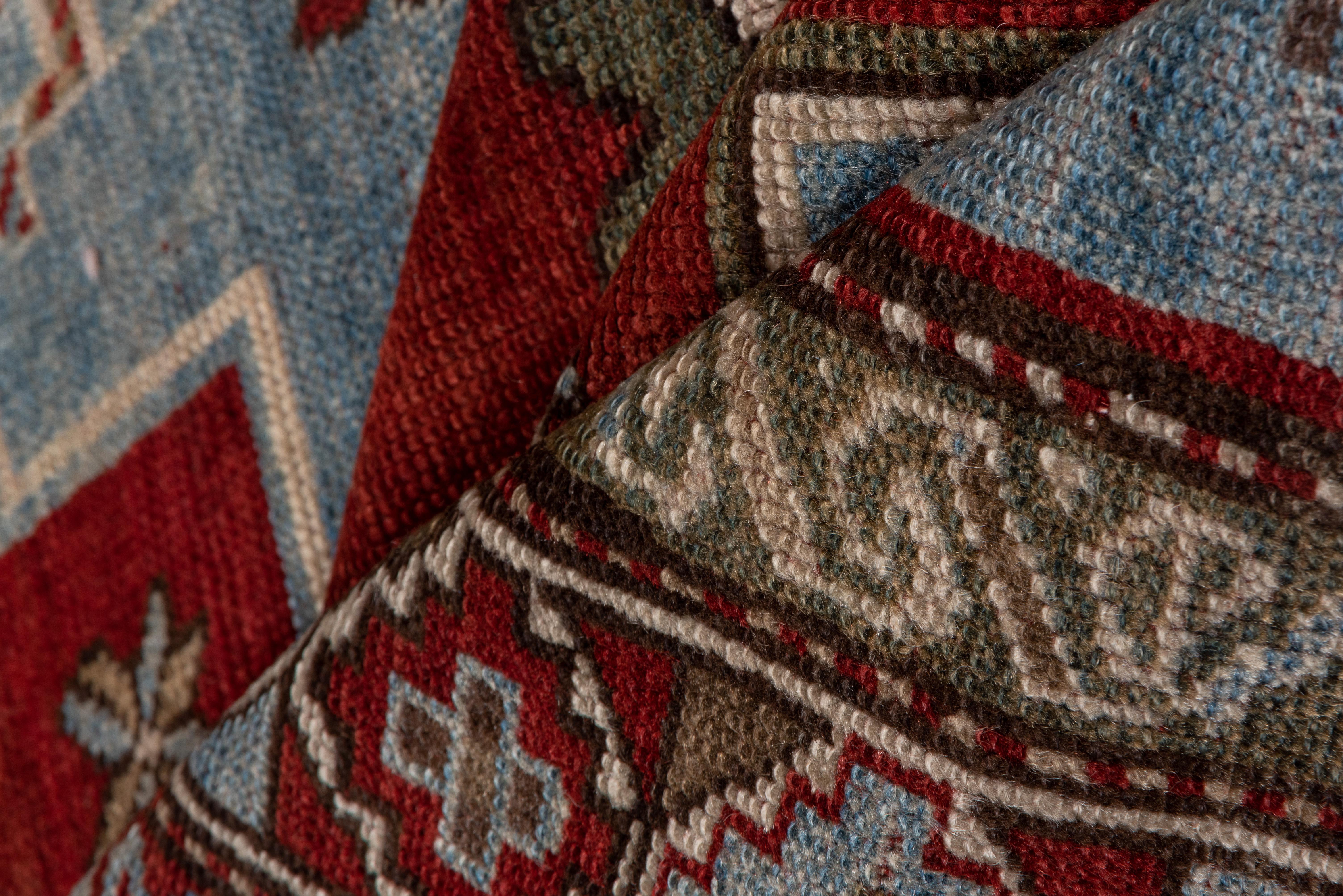 Antique Tribal Caucasian Rug, Blue and Red Field, Green Accents, Kazak Style In Good Condition In New York, NY