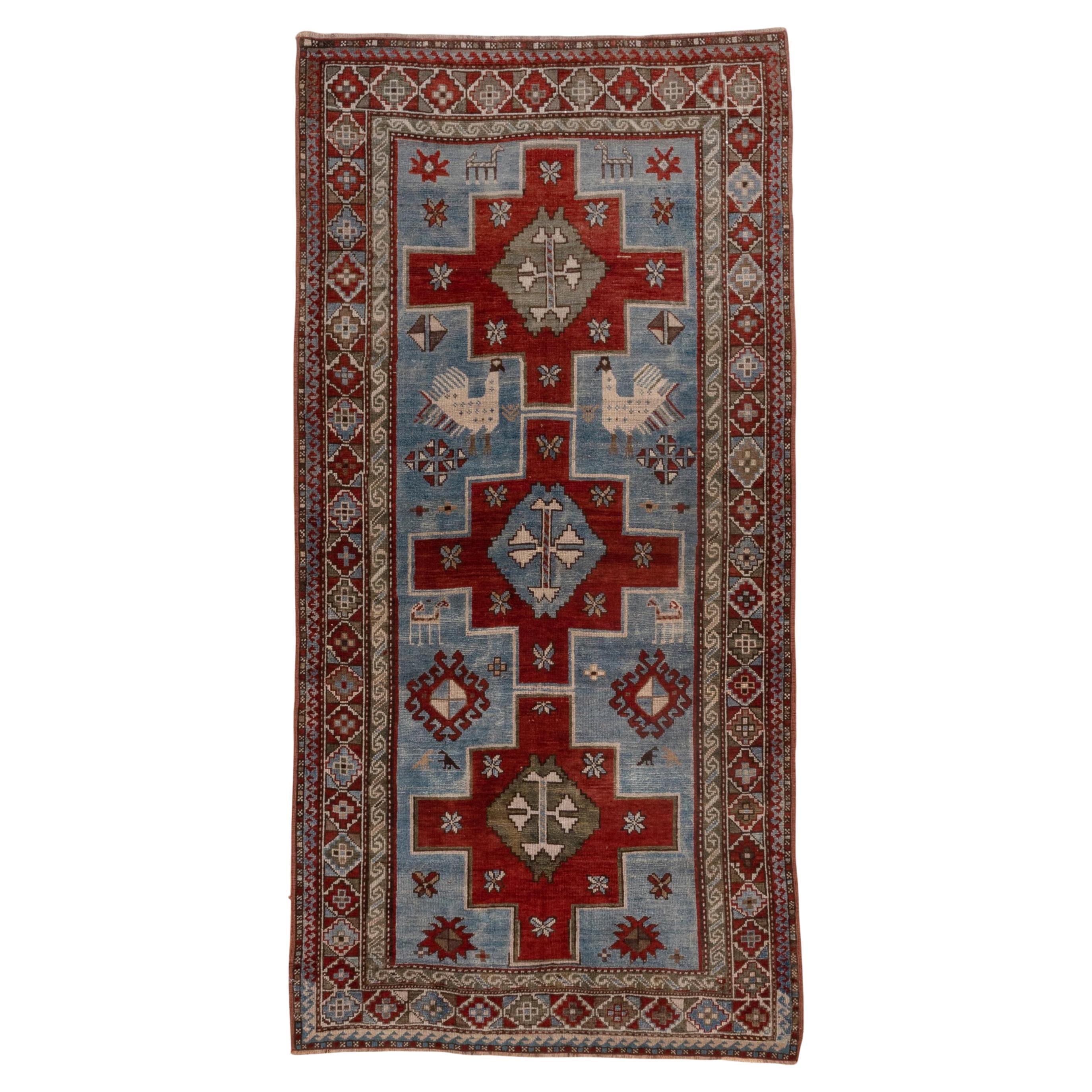 Antique Caucasian Kazak Rug, Red, Blue, Green, Yellow Colors, circa