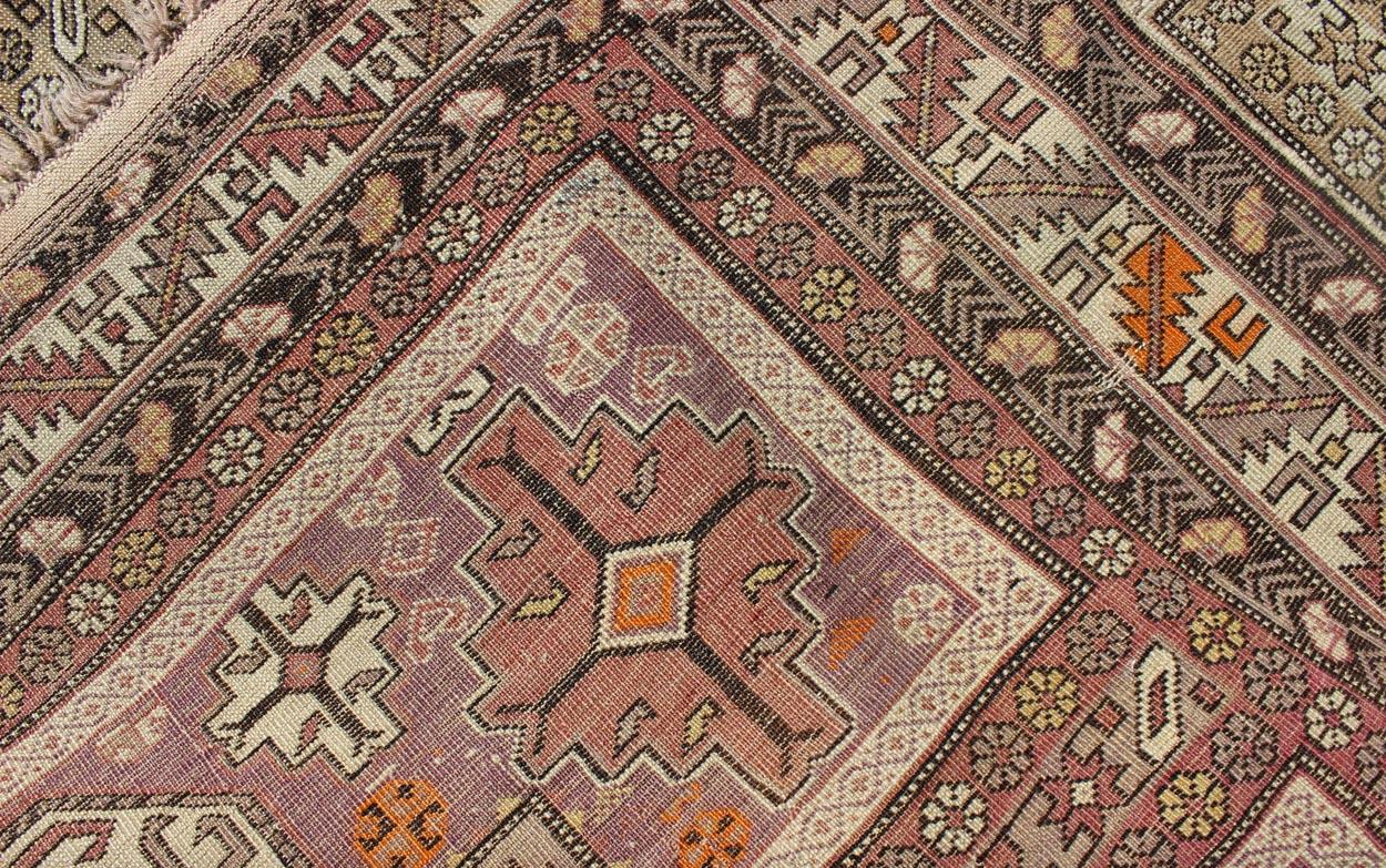 Wool Antique Tribal Caucasian Rug with All-Over Motif in Muted Neutrals For Sale
