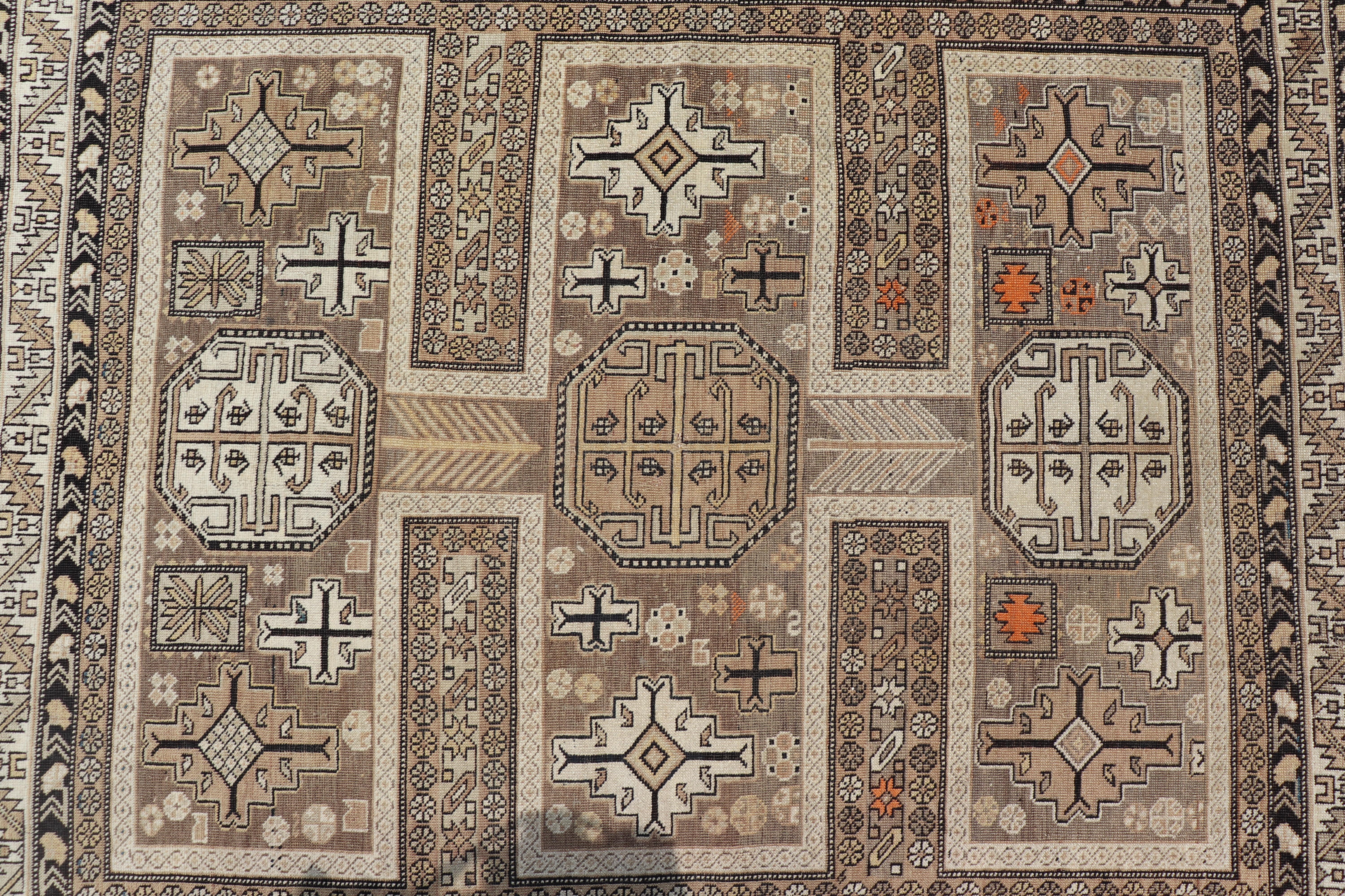 20th Century Antique Tribal Caucasian Rug with All-Over Motif in Muted Neutrals For Sale