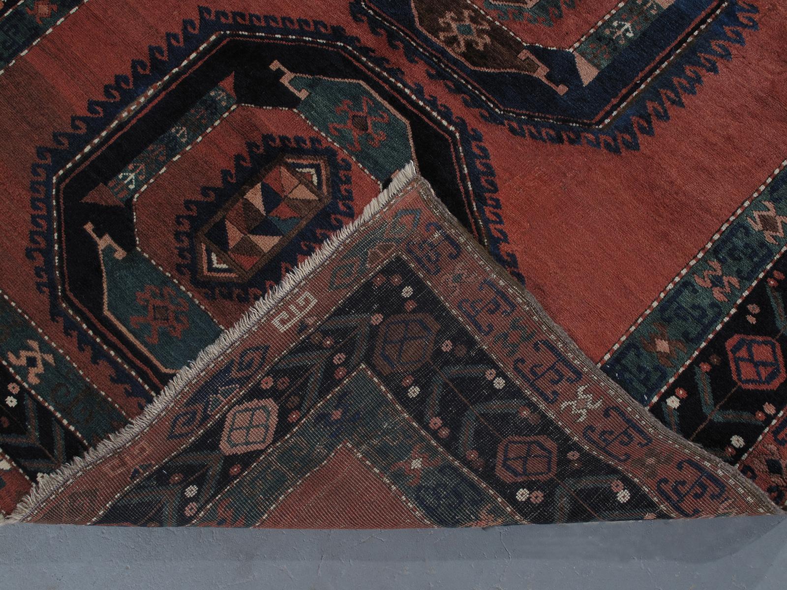 Antique Tribal Caucasian Rug with Medallions In Good Condition In New York, NY